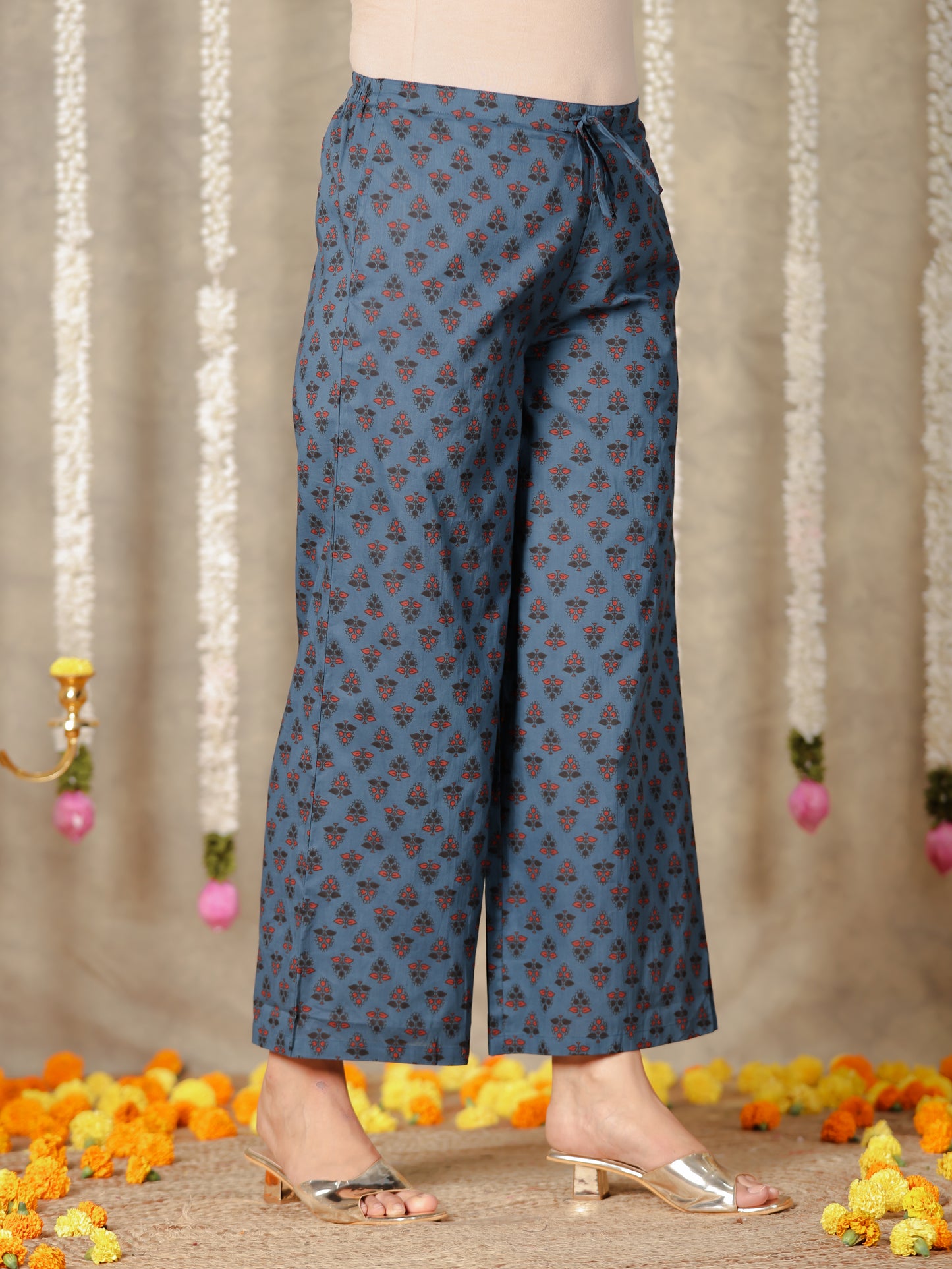 Soft Cotton Block Blue Palazzo