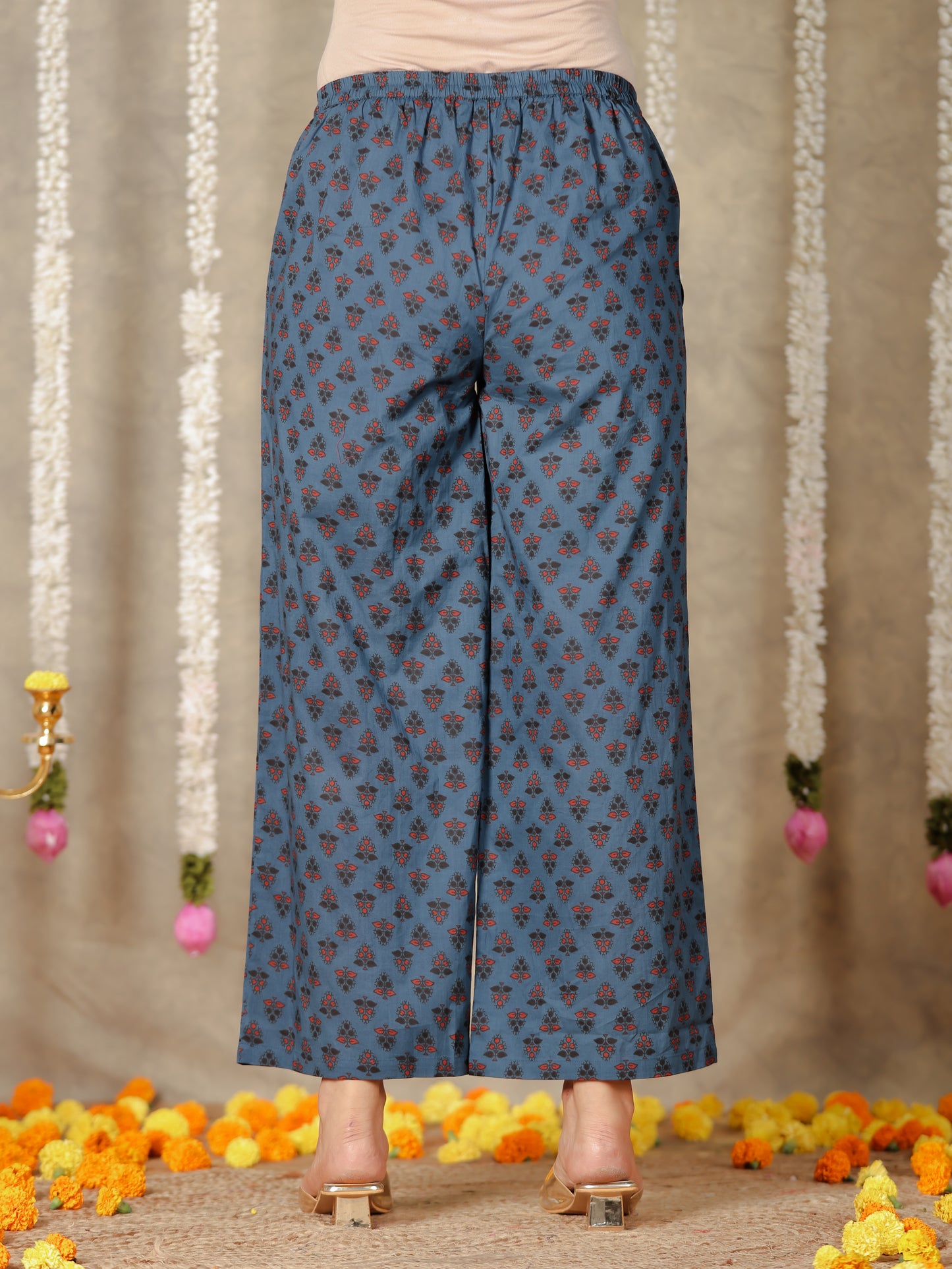 Soft Cotton Block Blue Palazzo