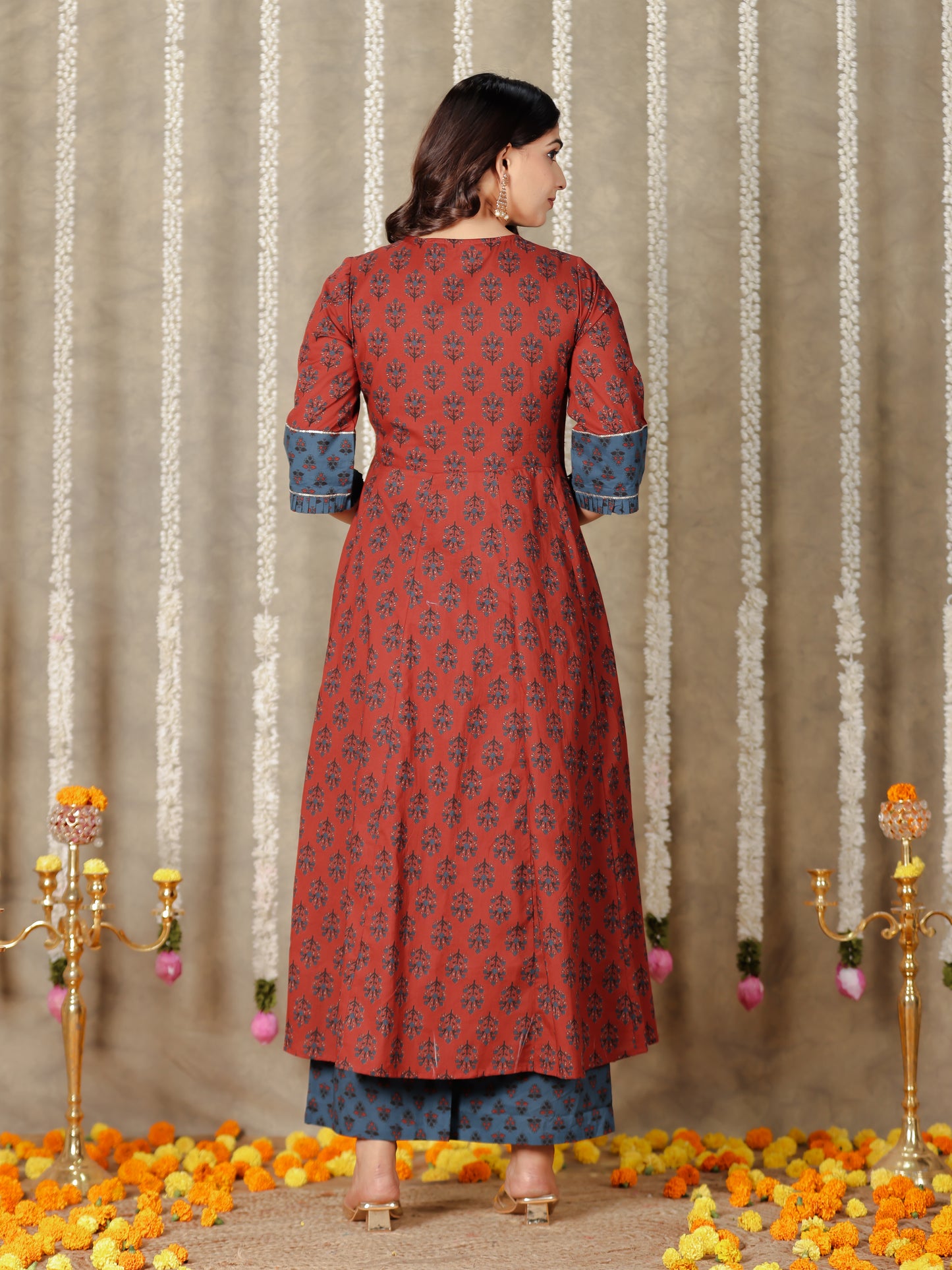 Embroidered Soft Cotton Block Red Kurta