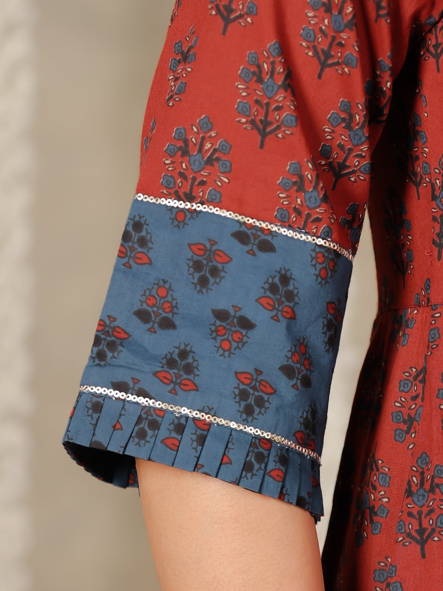 Embroidered Soft Cotton Block Red Kurta