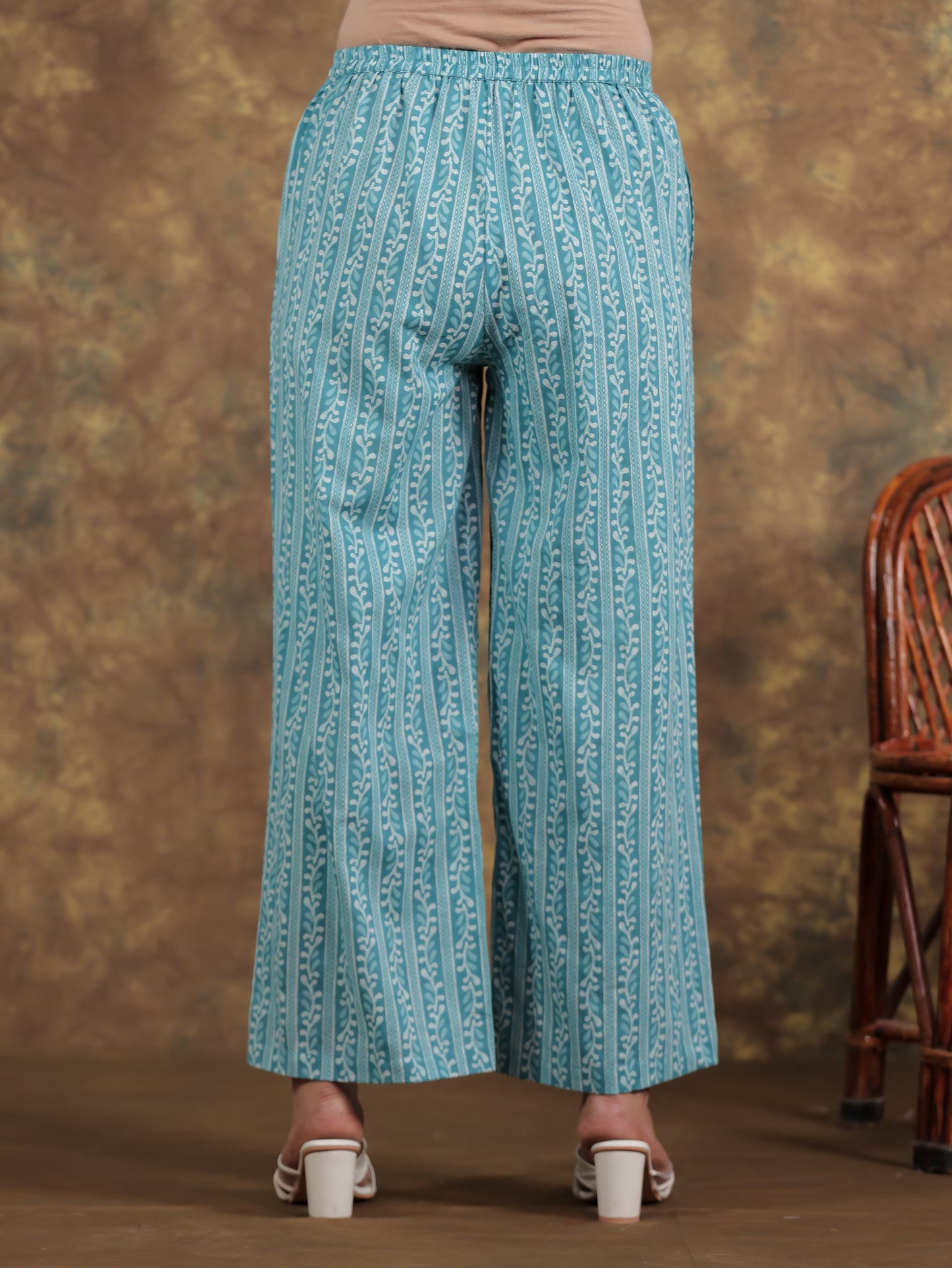 Soft Cotton Striped Turquoise Blue Palazzo