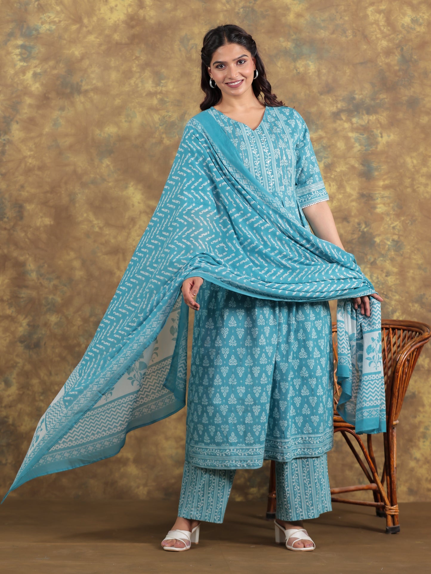 Cotton Voile Striped Blue Dupatta