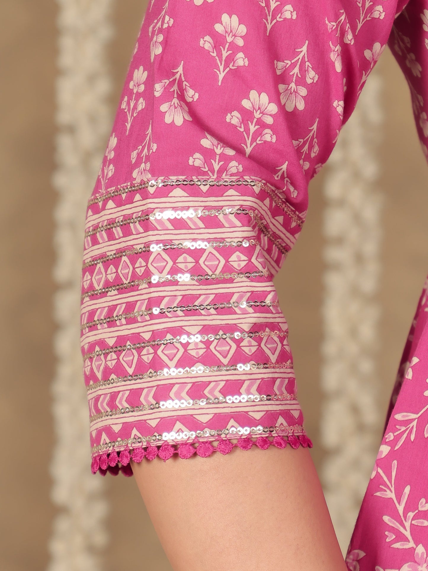 Soft Cotton Floral Anarkali Pink Kurta