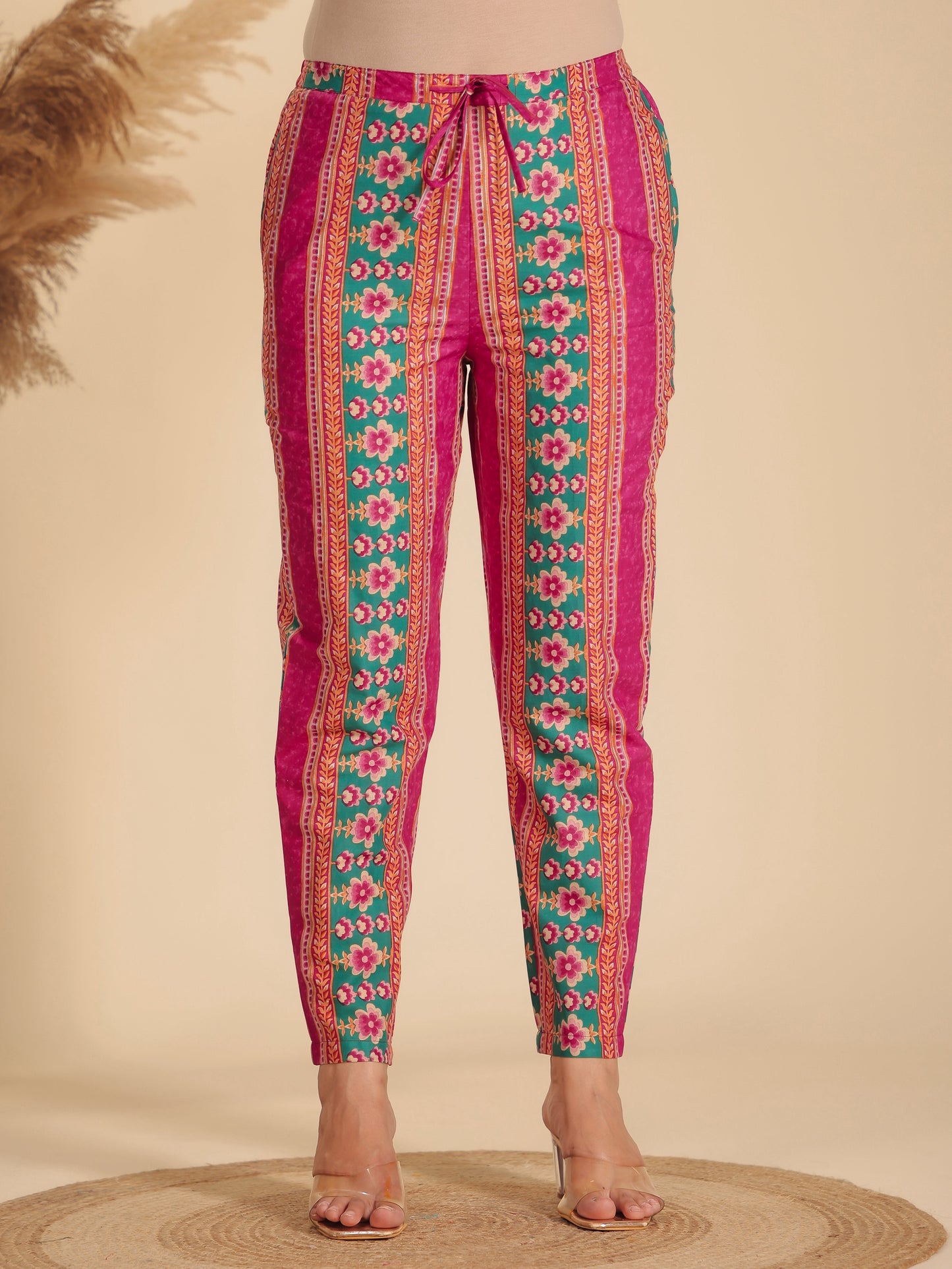 Soft Cotton Block Print Sea Green Tapered Trousers