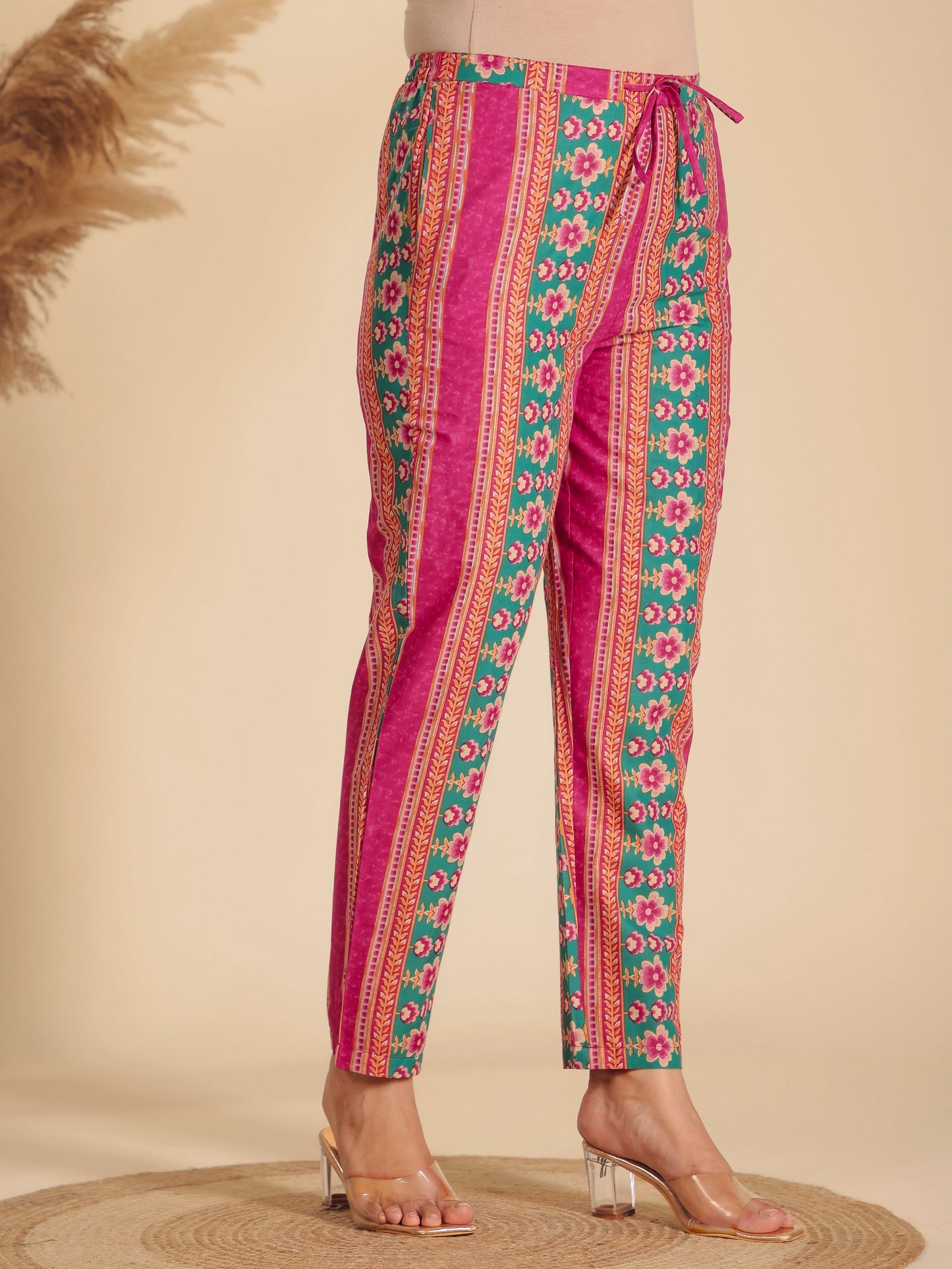 Soft Cotton Block Print Sea Green Tapered Trousers