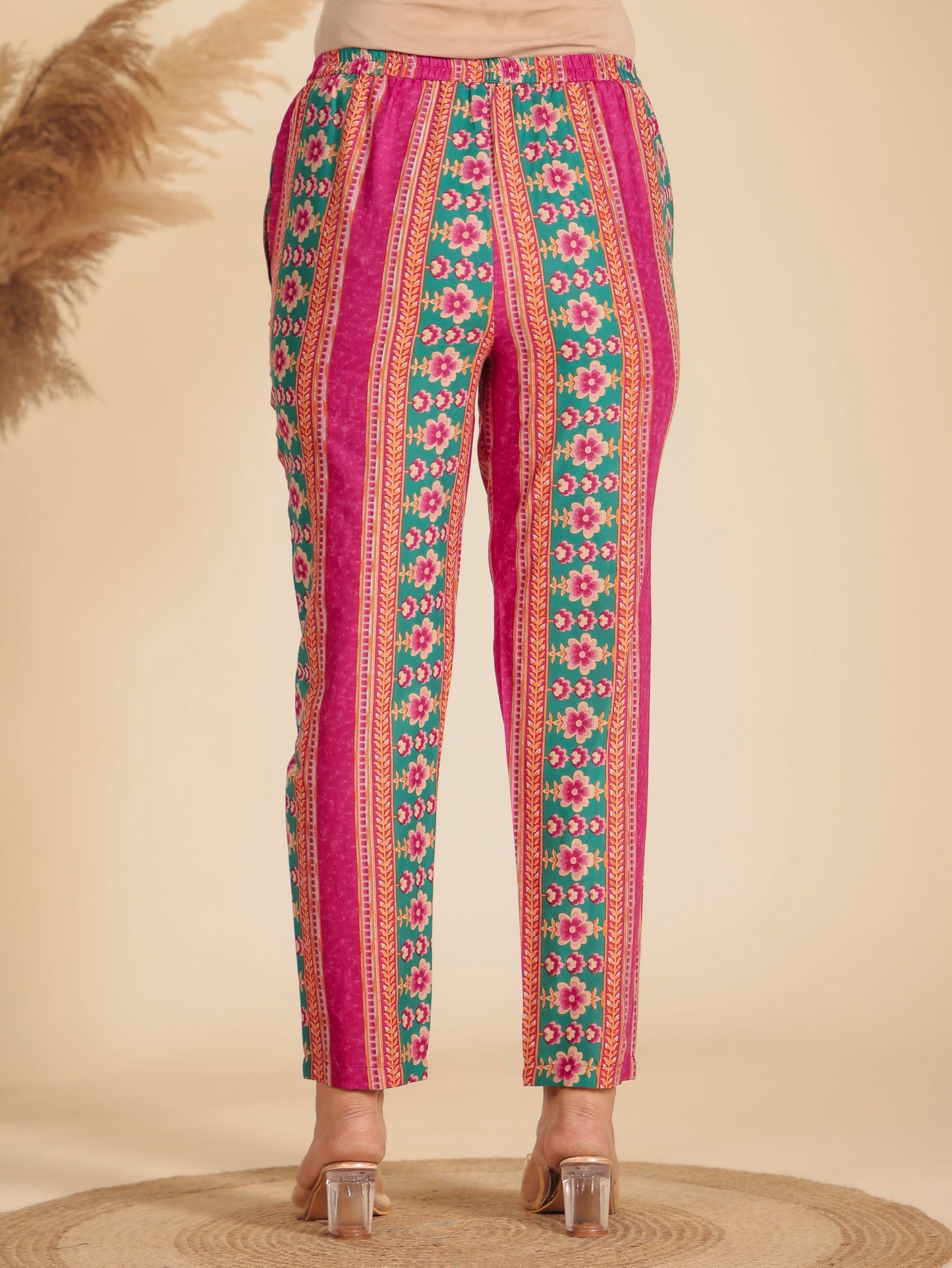 Soft Cotton Block Print Sea Green Tapered Trousers