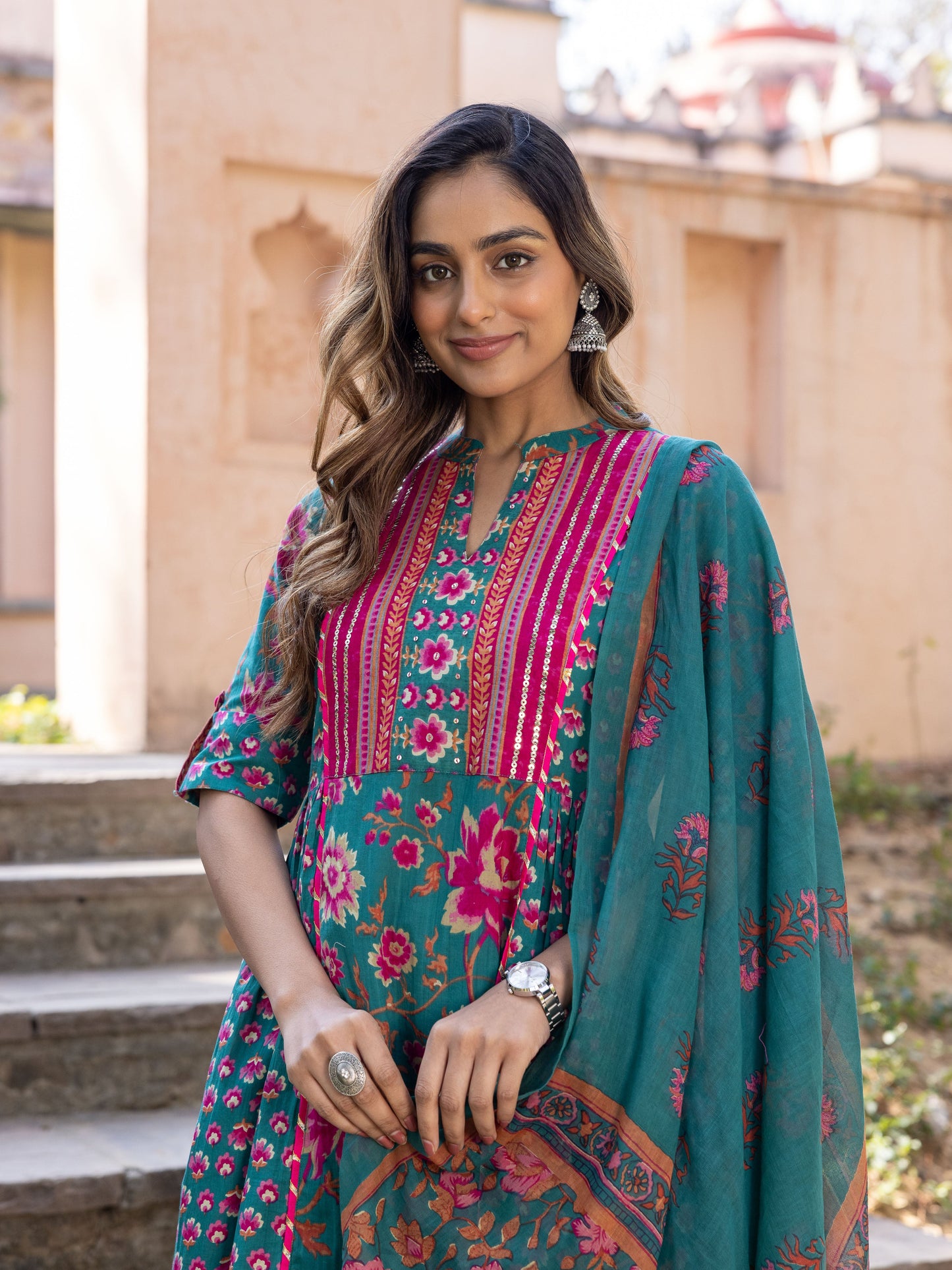 Soft Cotton Block Print Sea Green Dupatta