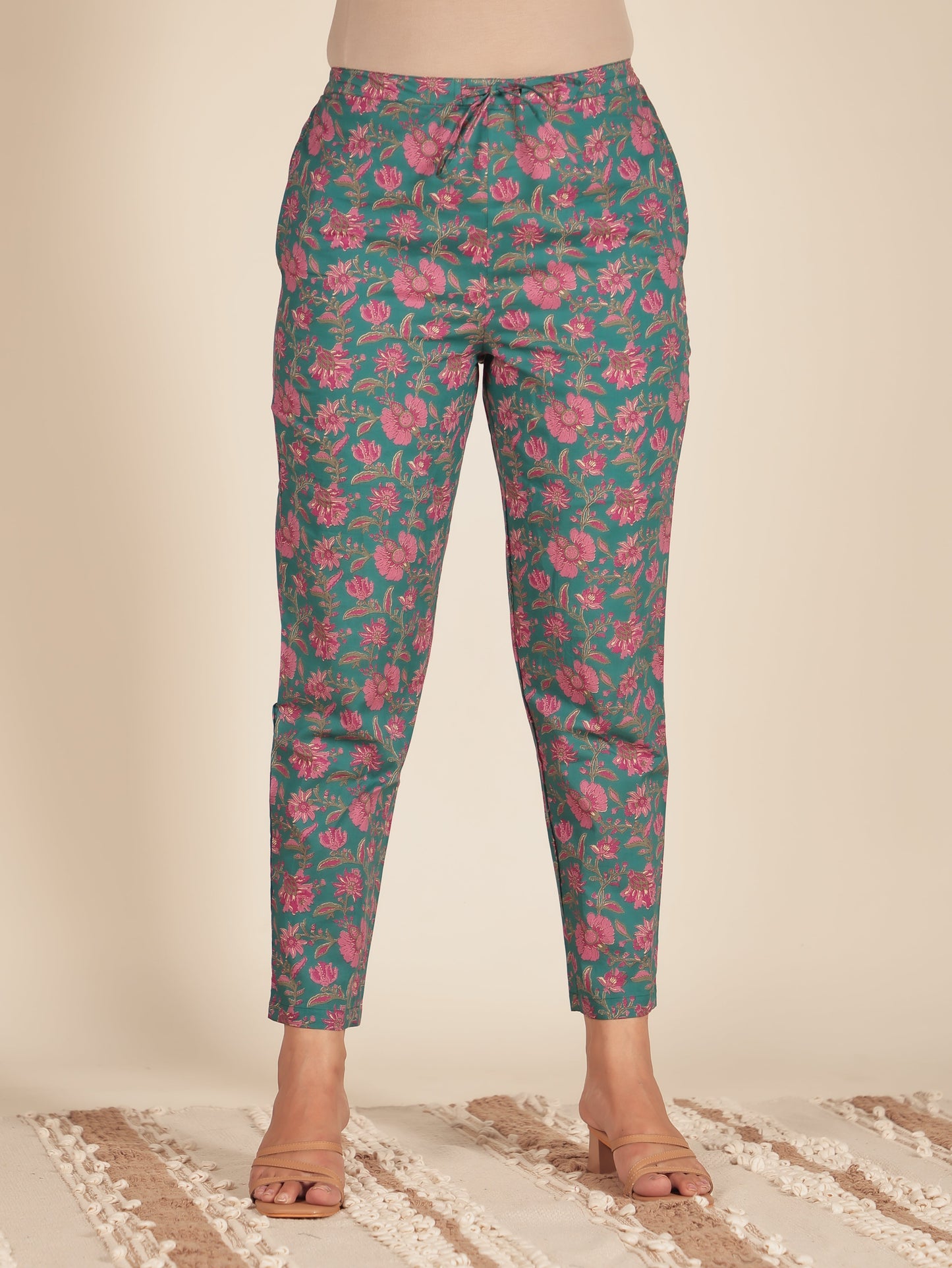Soft Cotton Floral Green Tapered Trousers