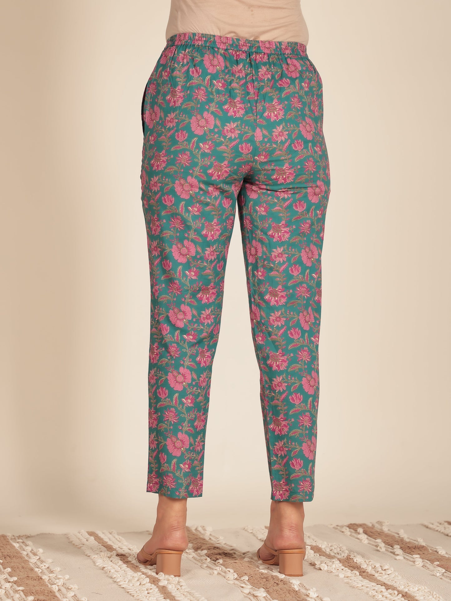 Soft Cotton Floral Green Tapered Trousers