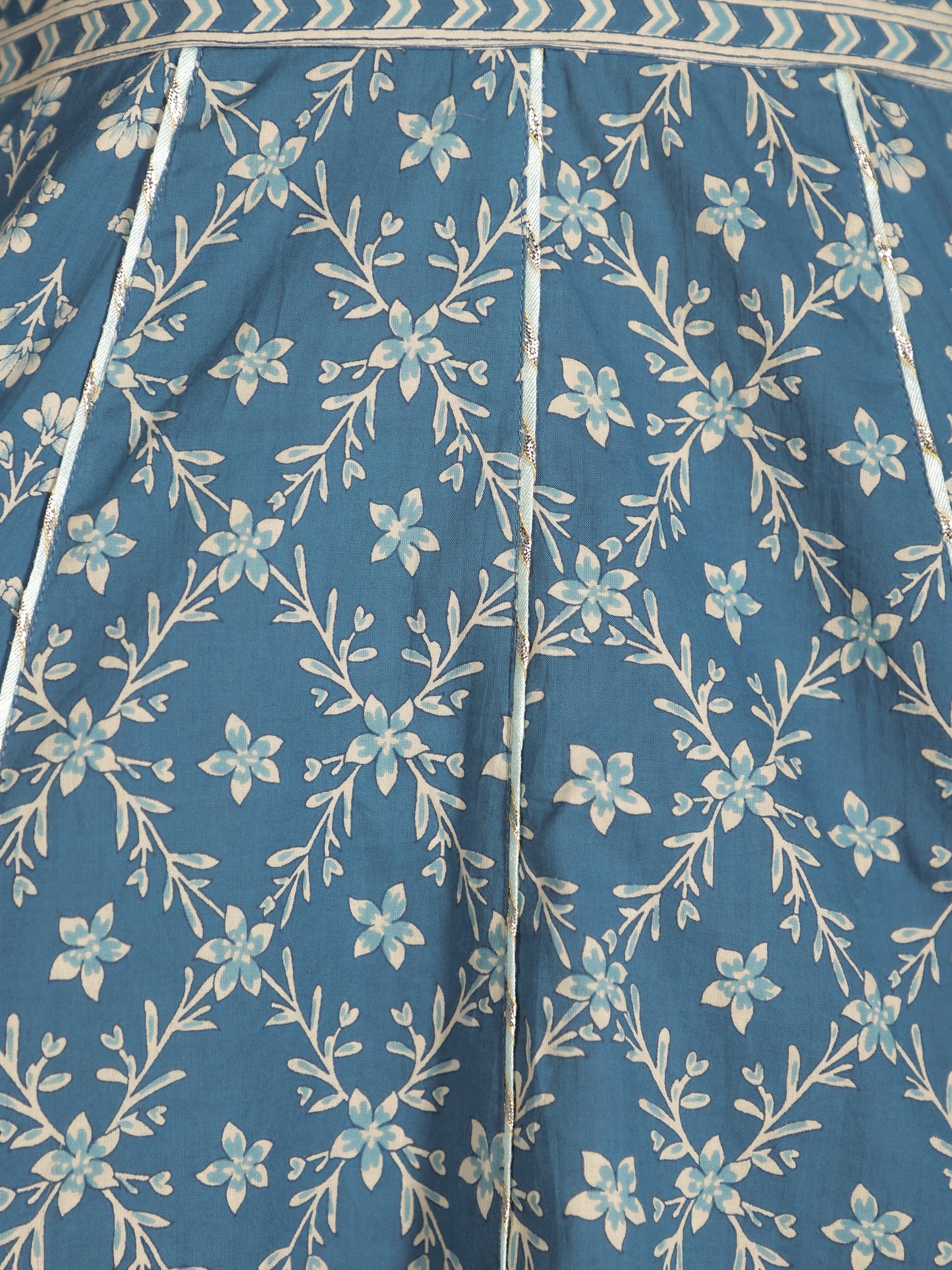 Soft Cotton Floral Flared Blue Kurta