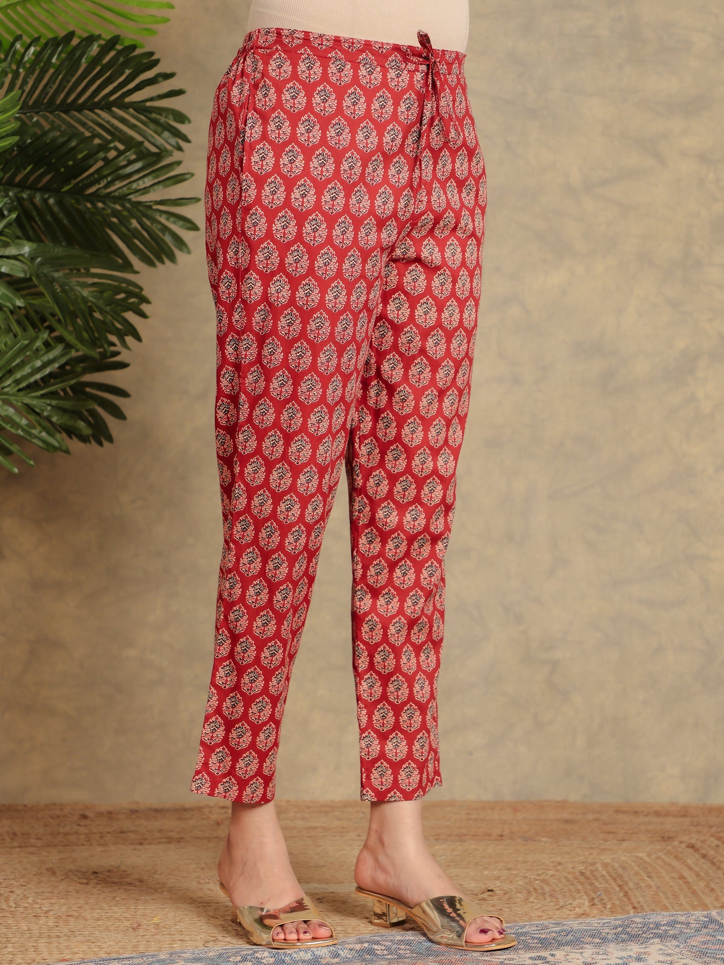 Soft Cotton Block High Low Red Kurta