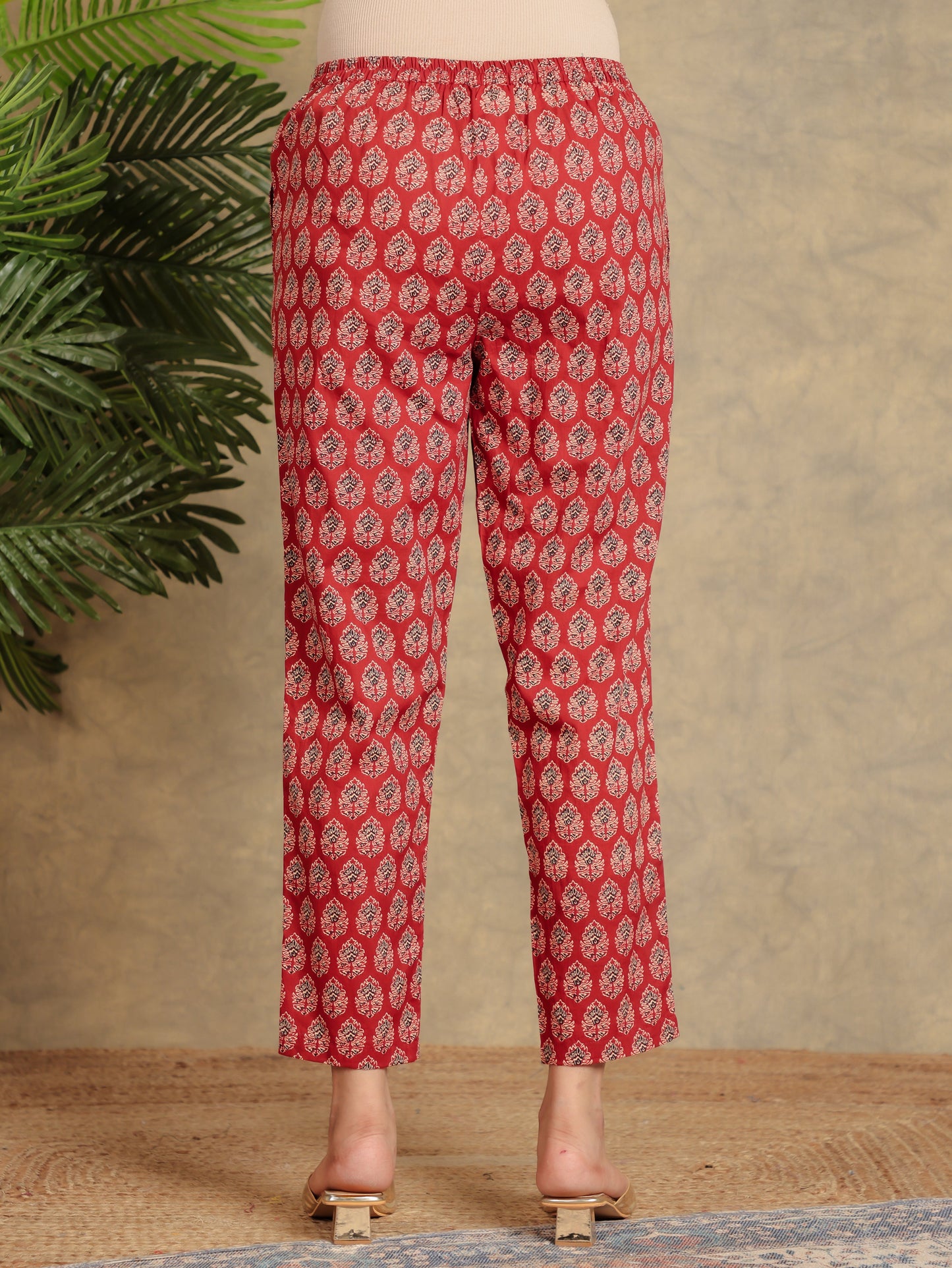 Soft Cotton Block High Low Red Kurta