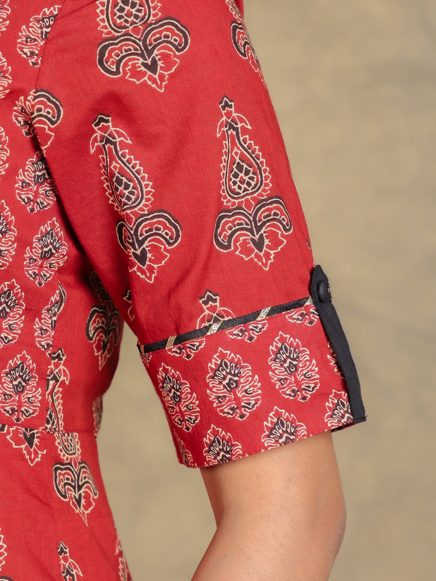 Soft Cotton Block High Low Red Kurta