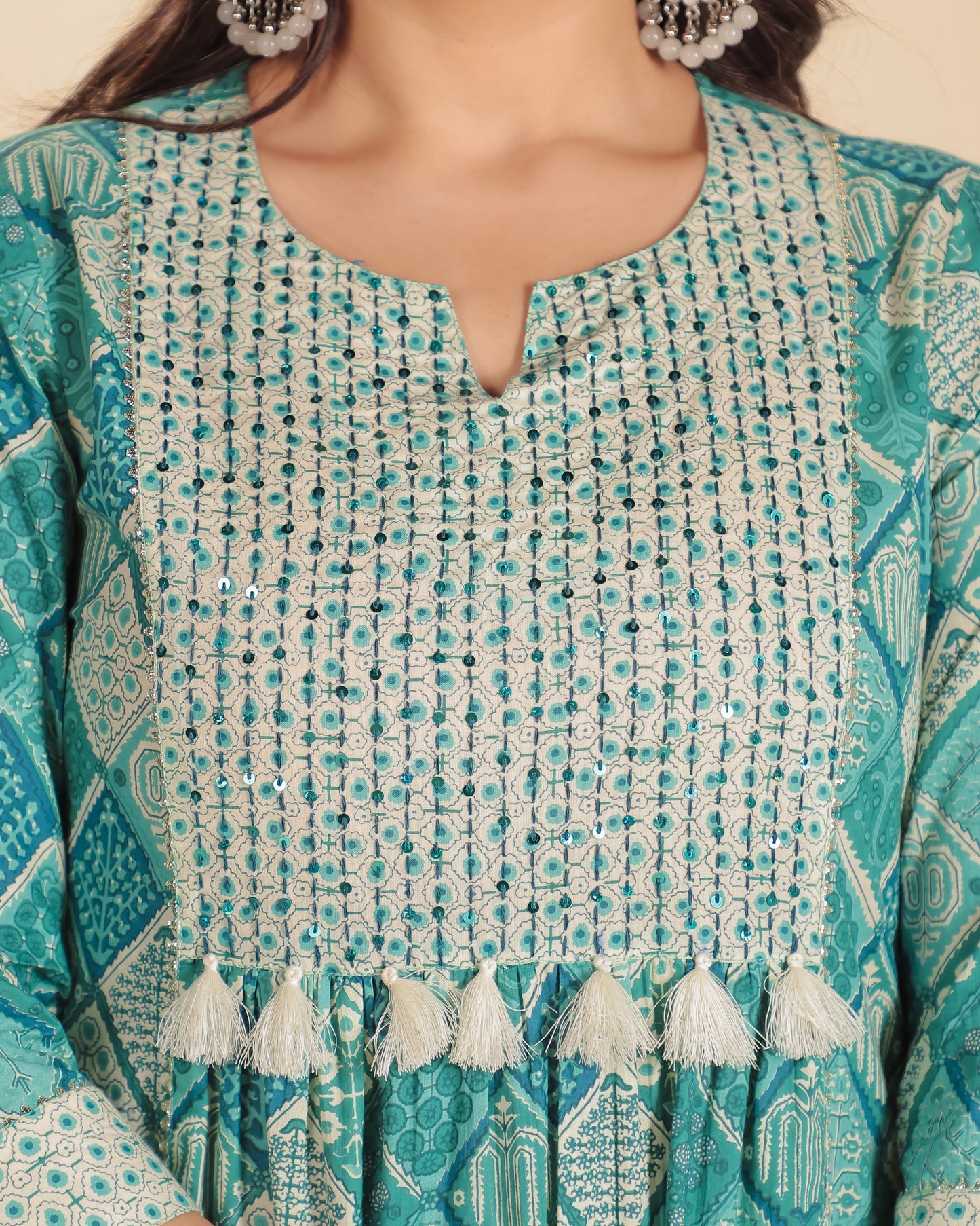 Soft Cotton Geometric Panelled Green