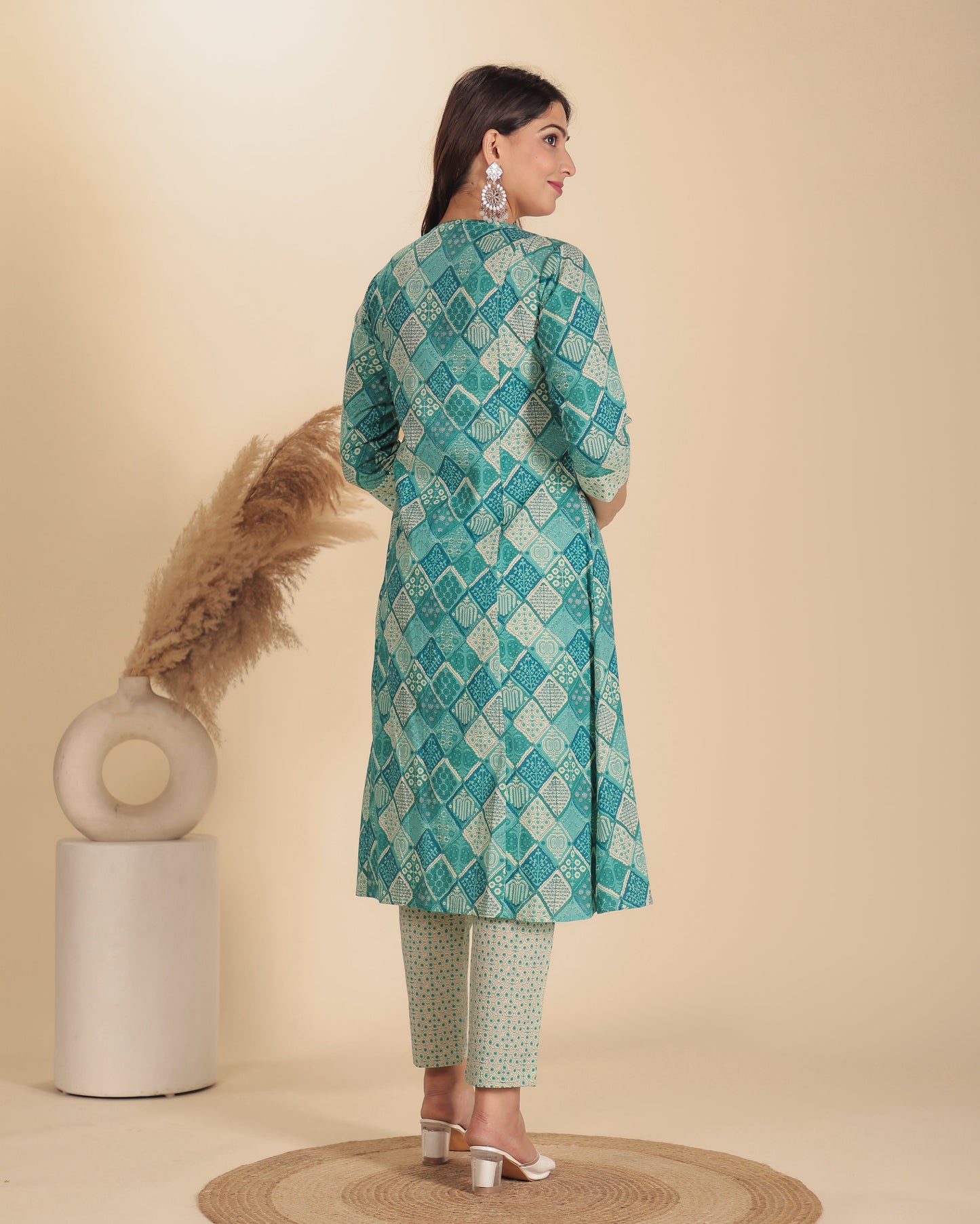 Soft Cotton Geometric Panelled Green