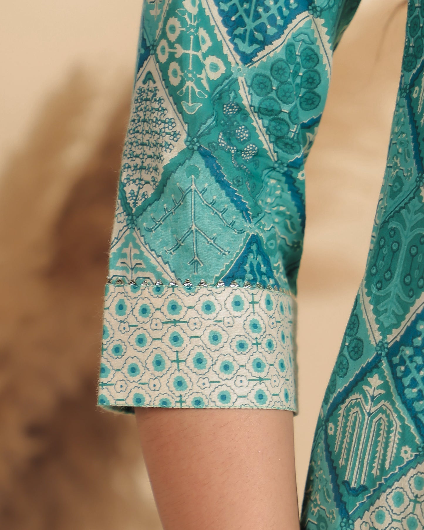 Soft Cotton Geometric Panelled Green