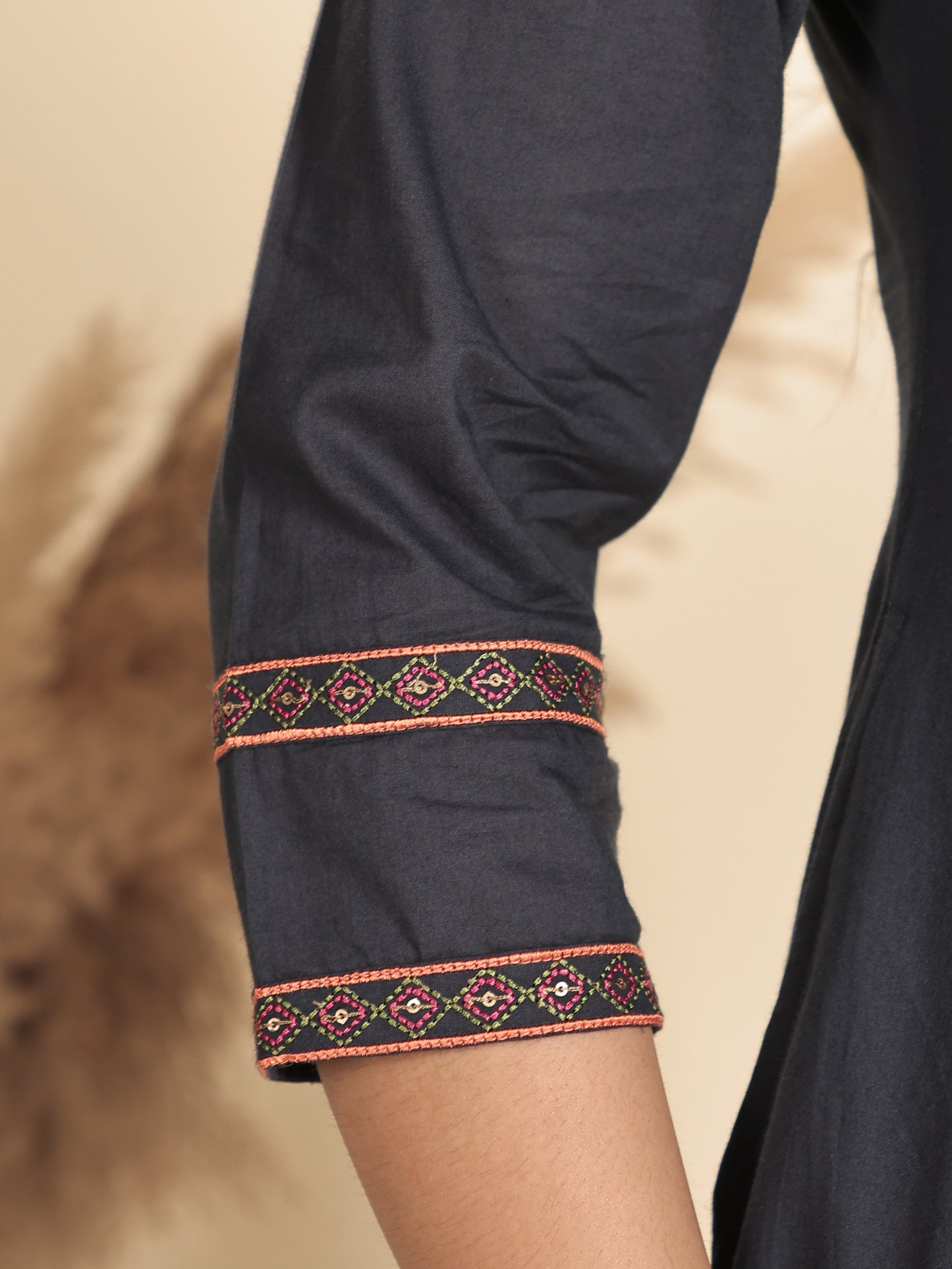 Embroidered Soft Cotton Solid Flared Grey Kurta