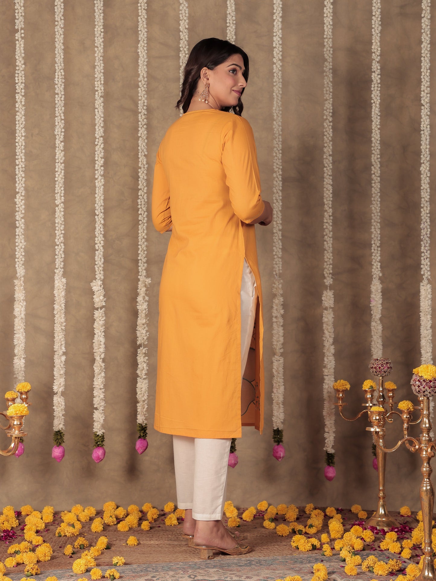 Soft Cotton Solid Straight Yellow Kurta