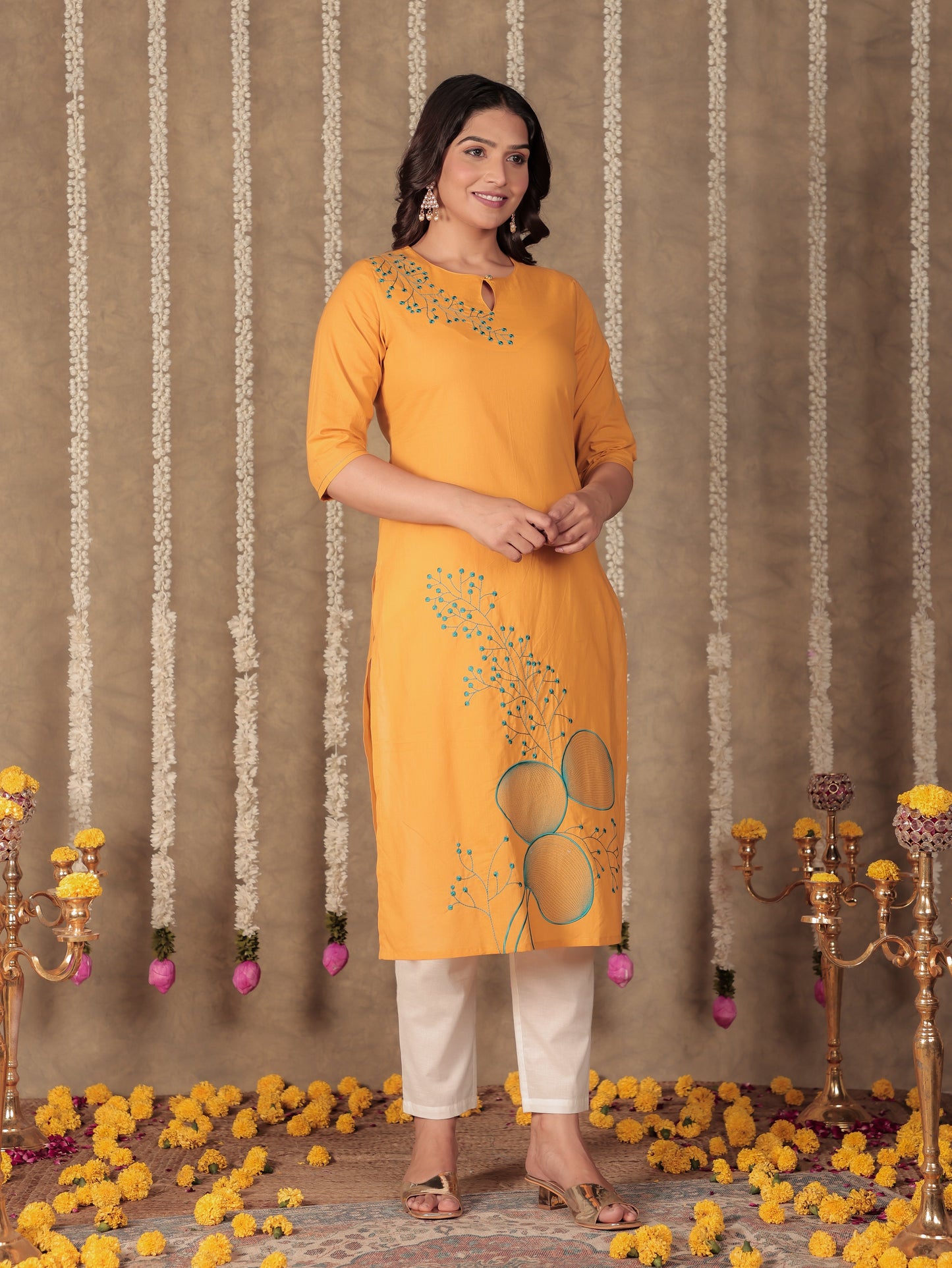 Soft Cotton Solid Straight Yellow Kurta