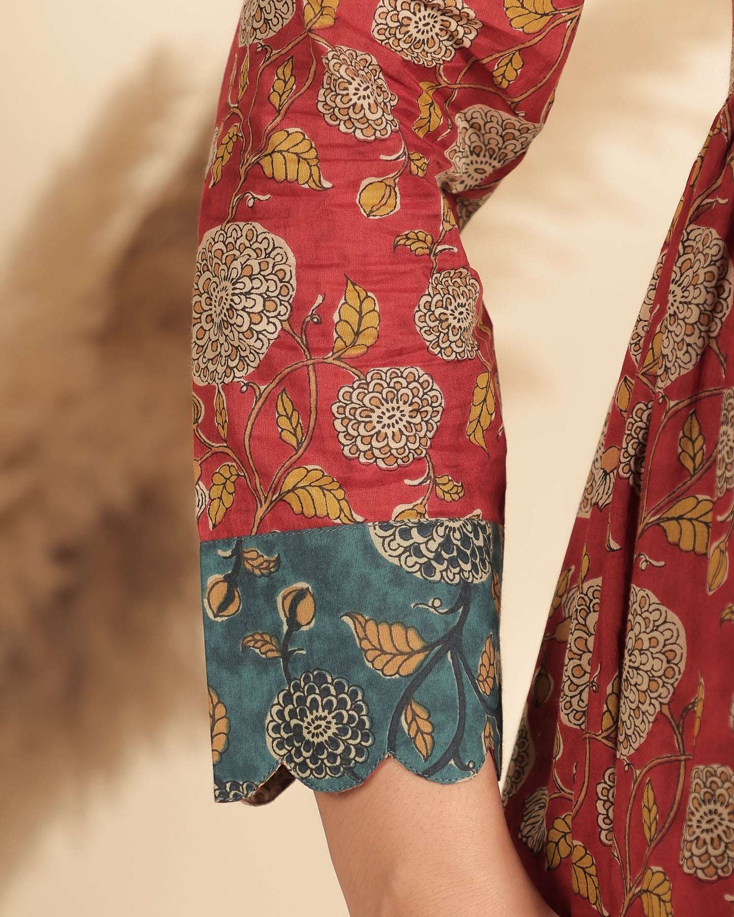 Soft Cotton Floral Flared Red Dress