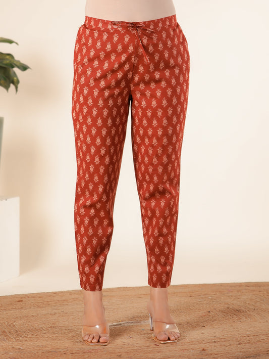 Soft Cotton Tribal Yellow Tapered Trousers
