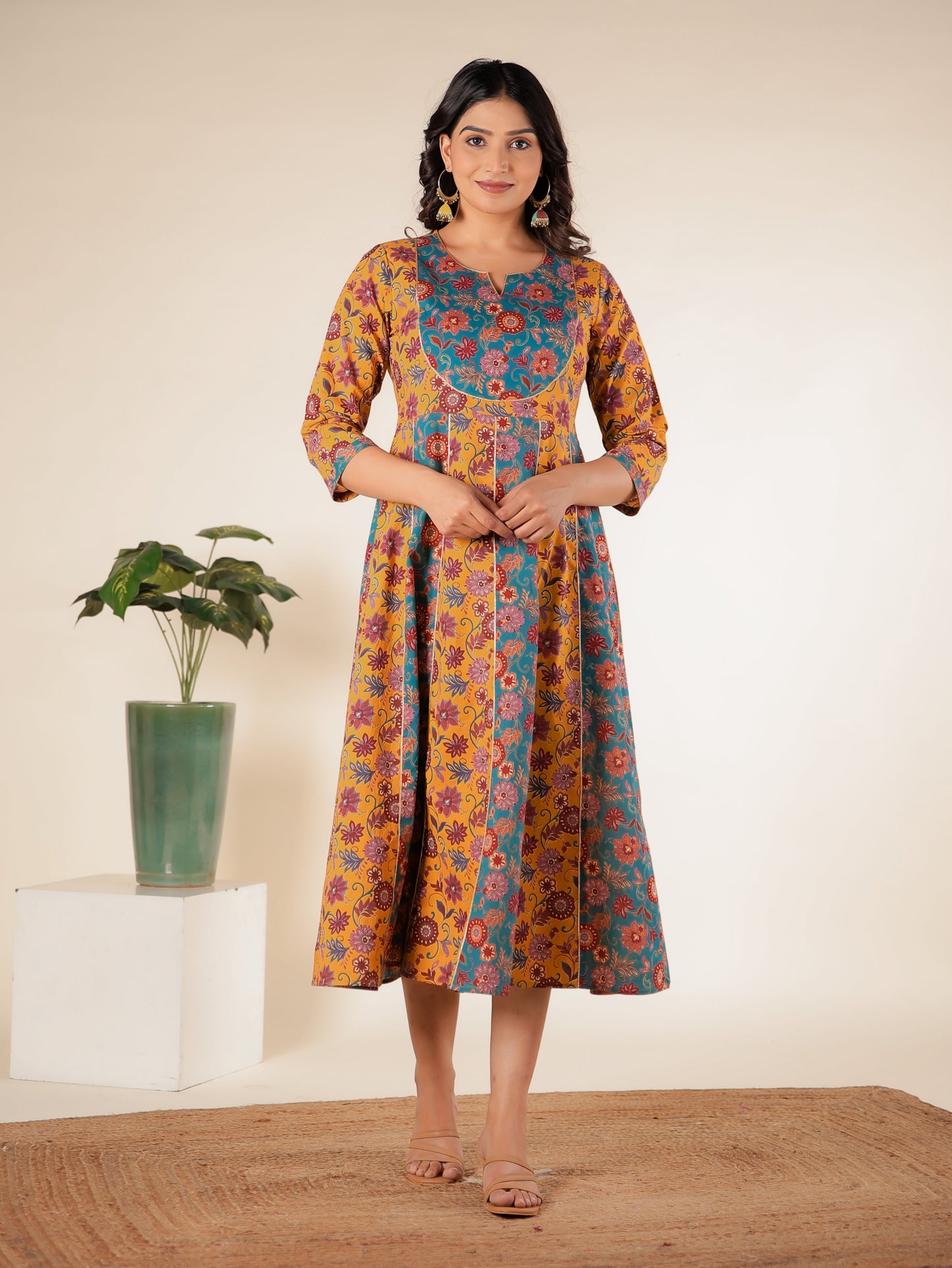 Soft Cotton Floral Anarkali Multicolor Dress
