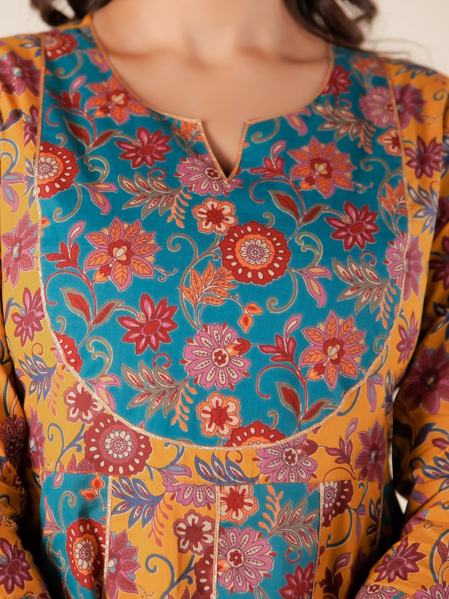 Soft Cotton Floral Anarkali Multicolor Dress