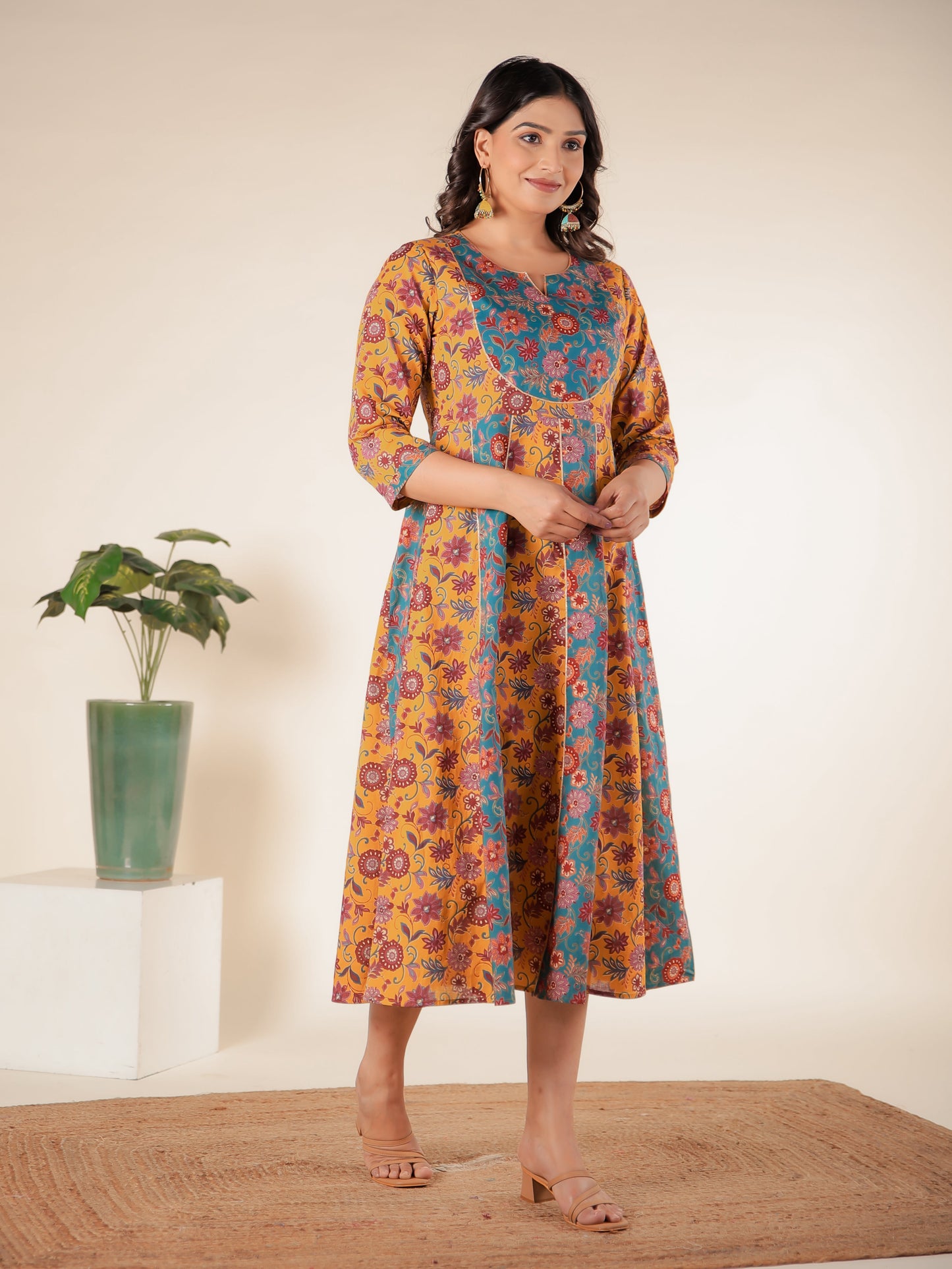Soft Cotton Floral Anarkali Multicolor Dress