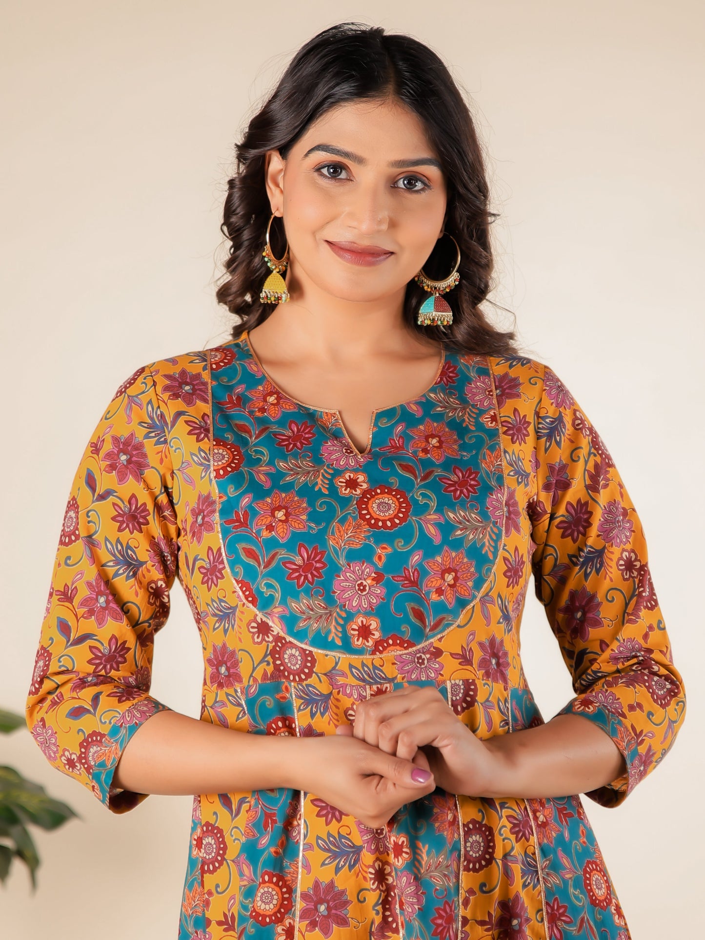 Soft Cotton Floral Anarkali Multicolor Dress