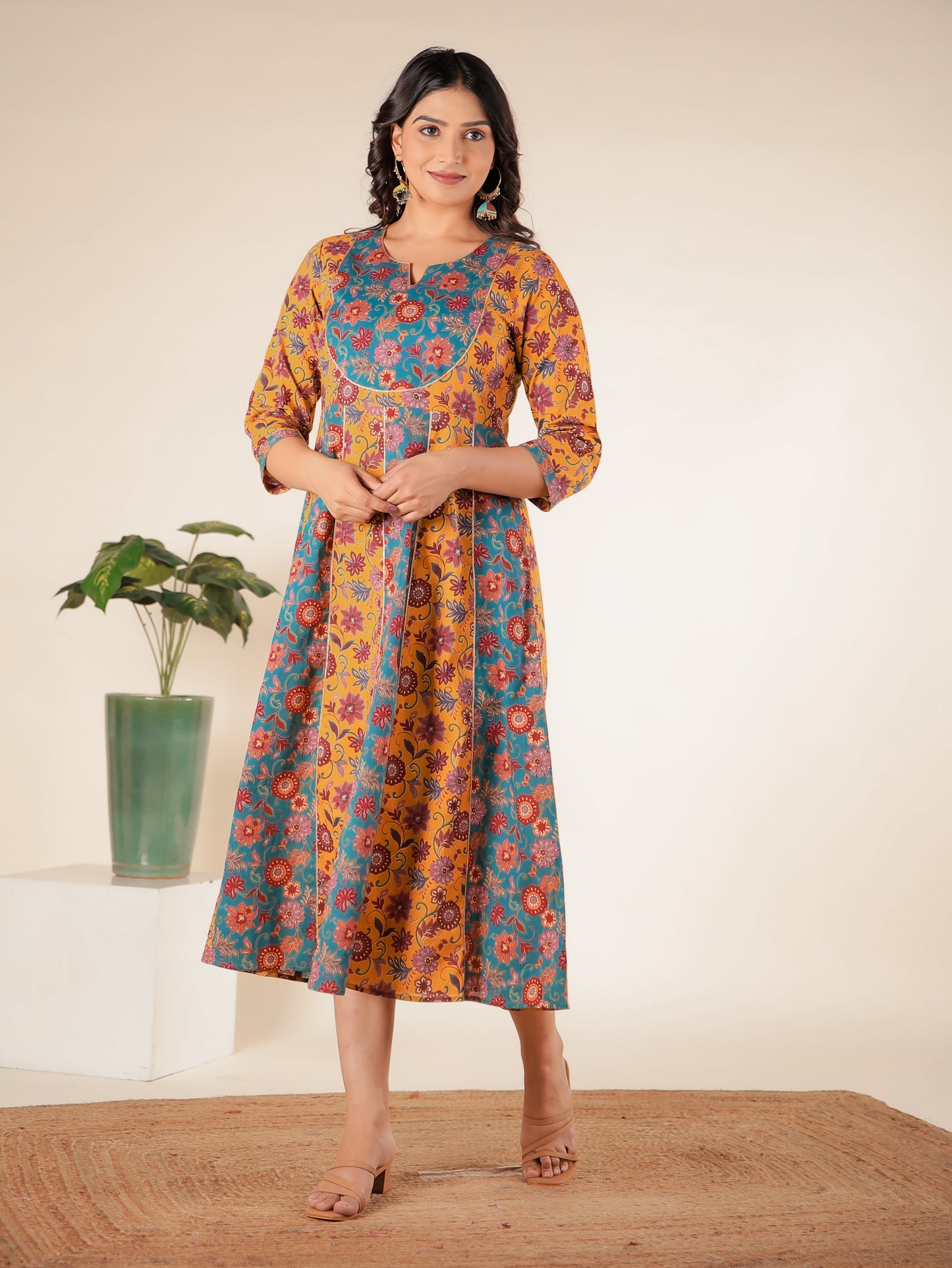 Soft Cotton Floral Anarkali Multicolor Dress