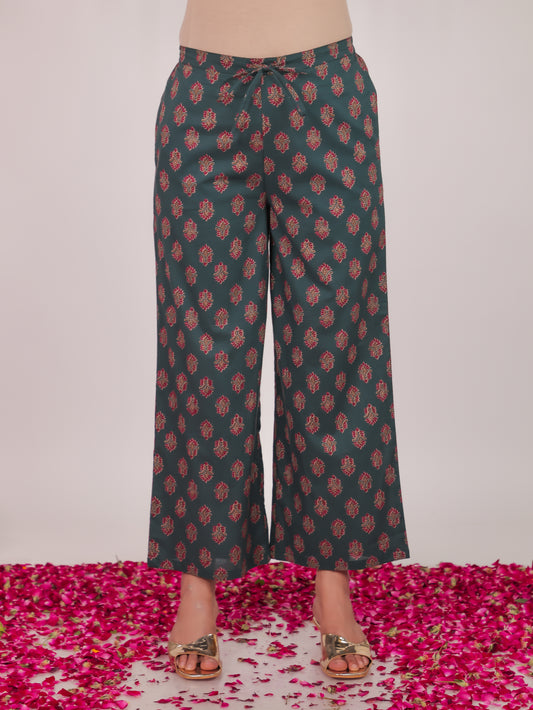 Soft Cotton Floral Green Palazzo