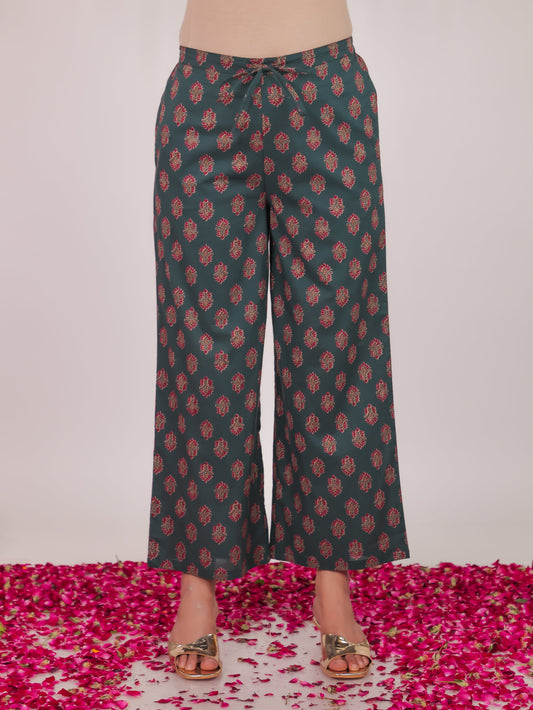 Soft Cotton Floral Green Palazzo