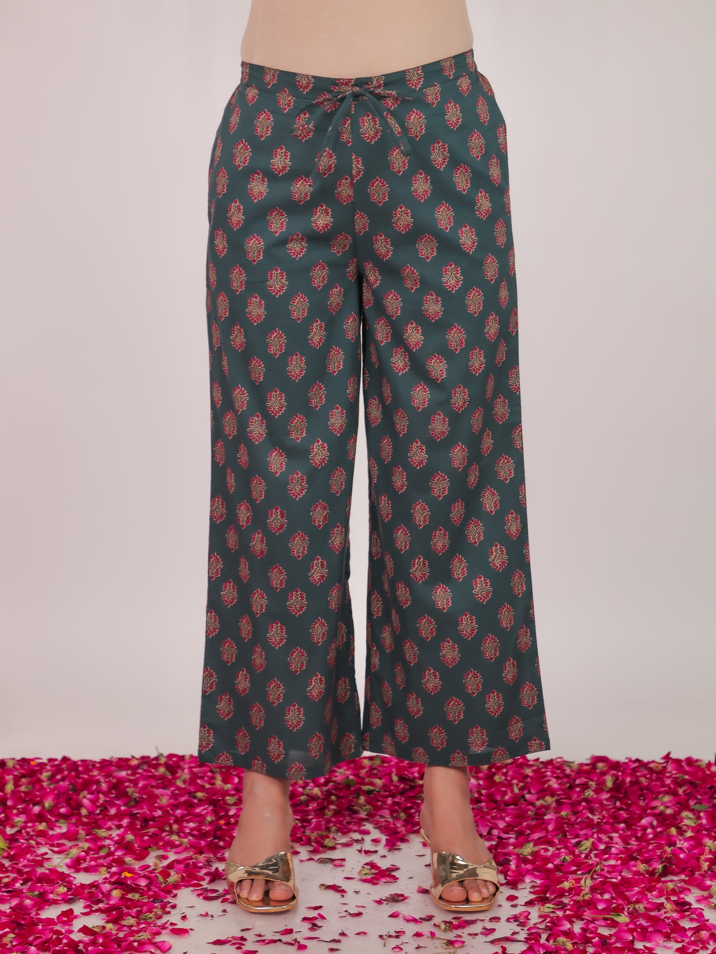 Soft Cotton Geometric Anarkali Green Kurta