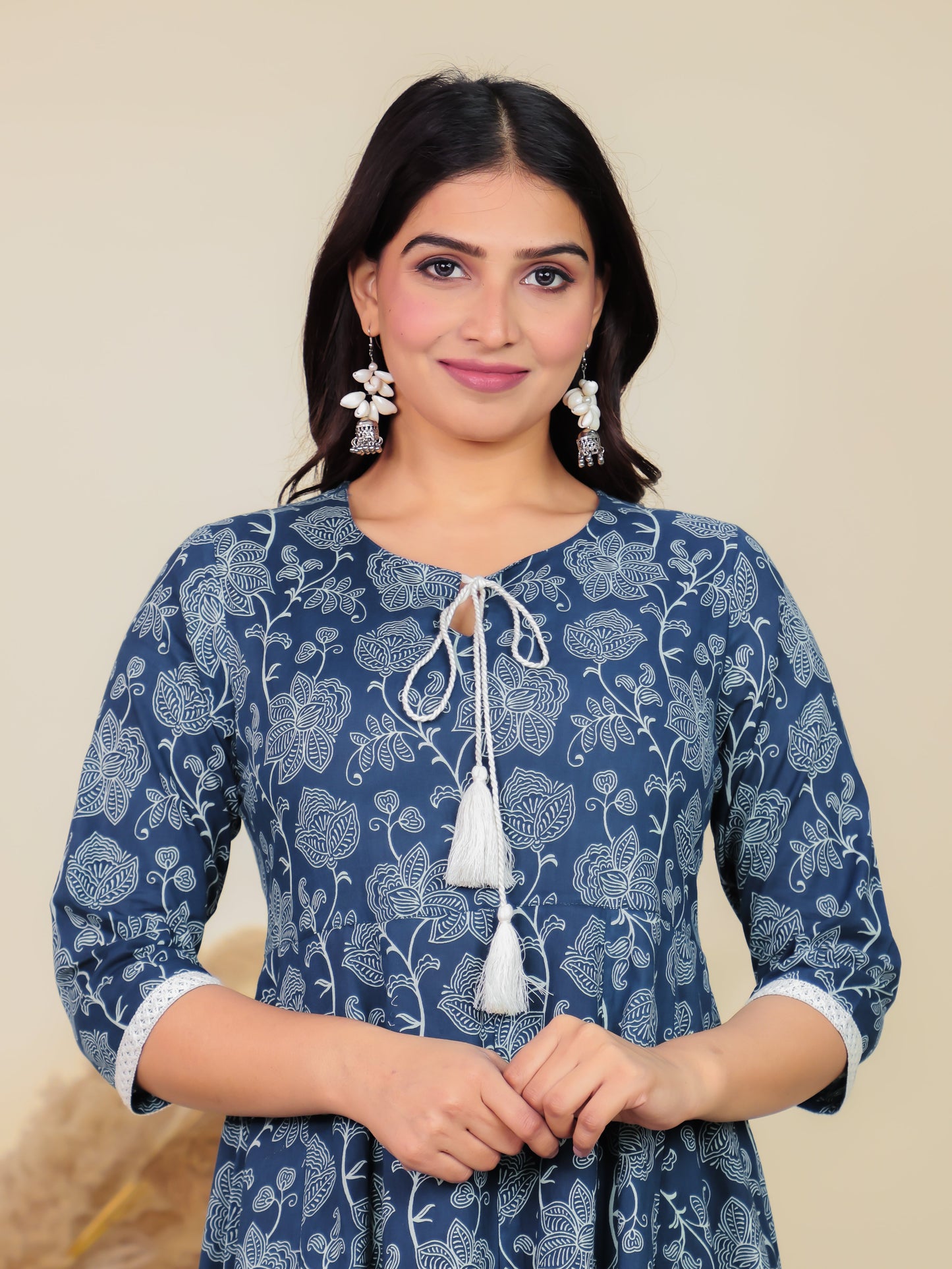 Soft Cotton Floral Anarkali Blue Kurta
