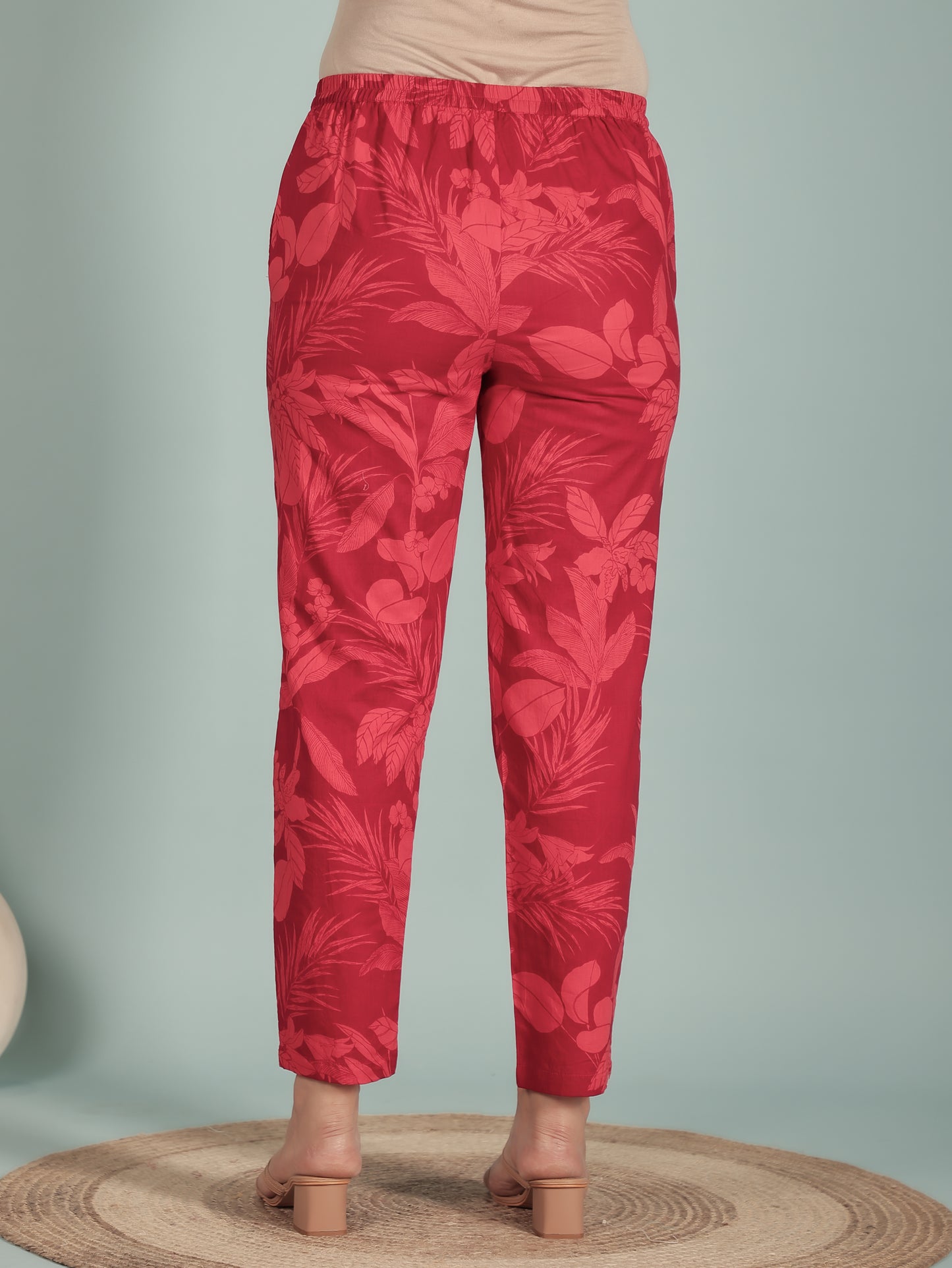 Soft Cotton Foliage High Low Red Kurta