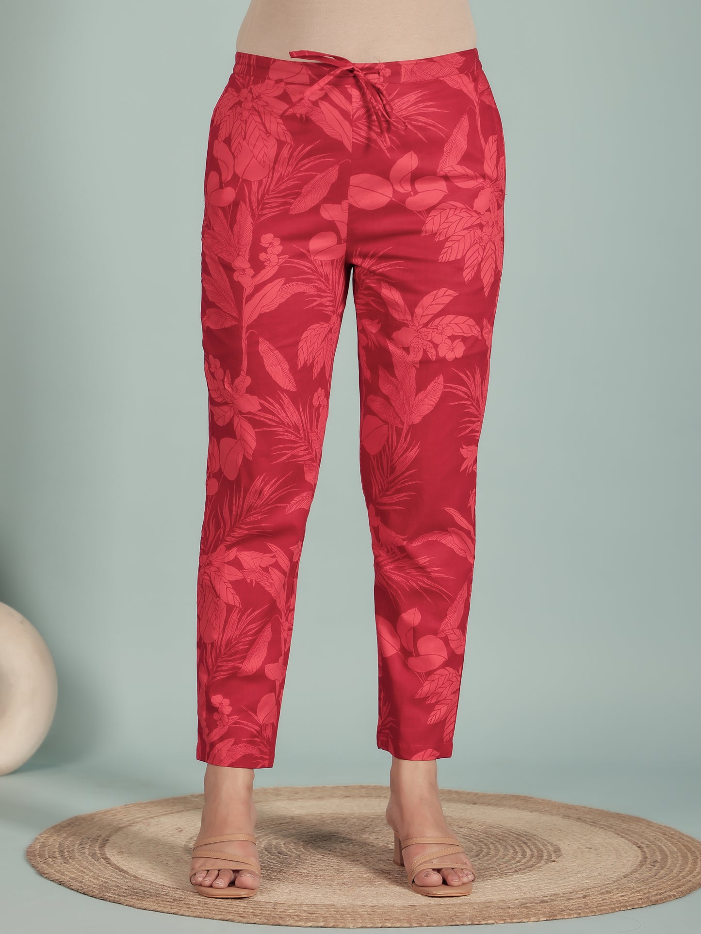 Soft Cotton Foliage High Low Red Kurta