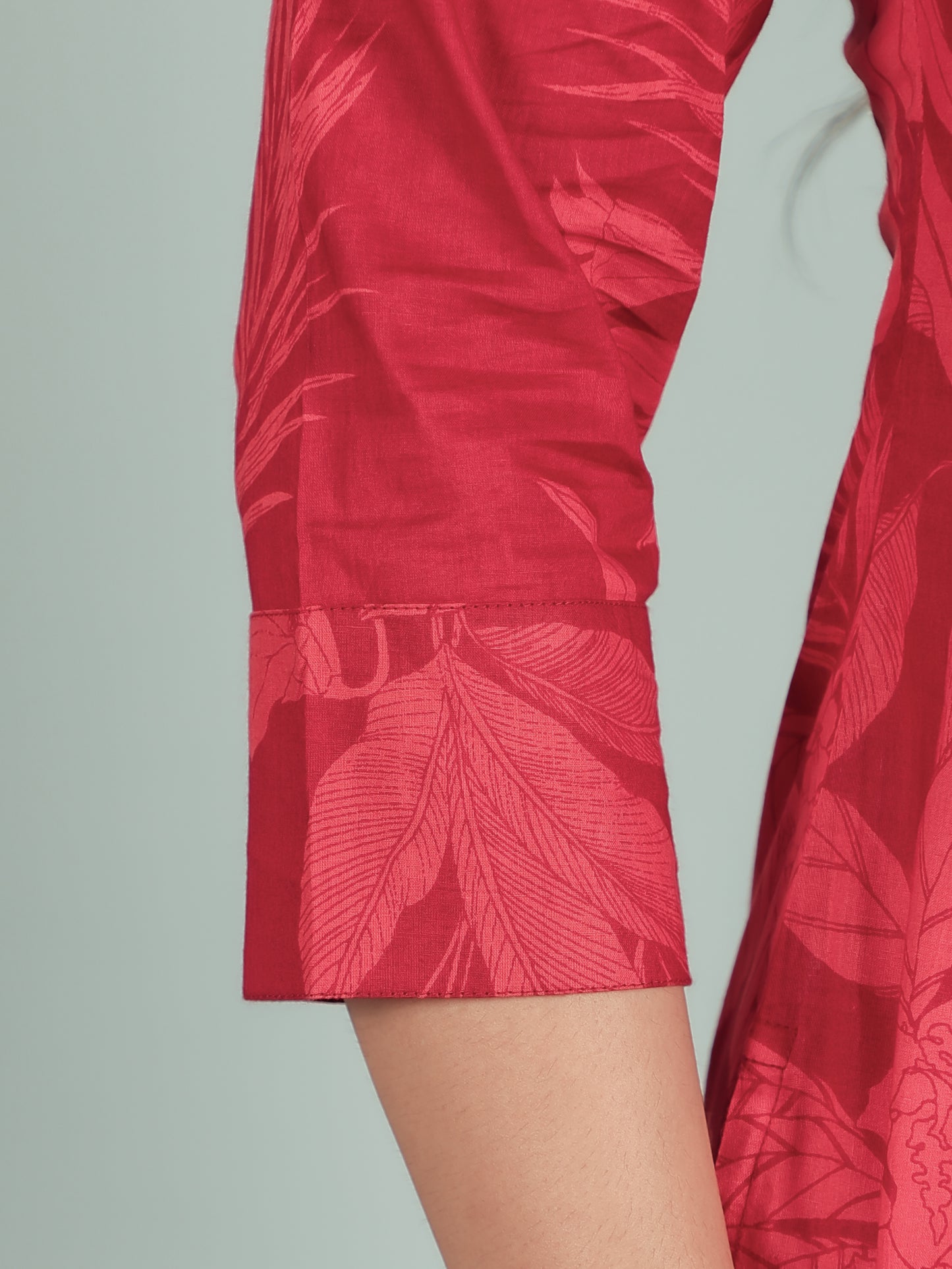 Soft Cotton Foliage High Low Red Kurta