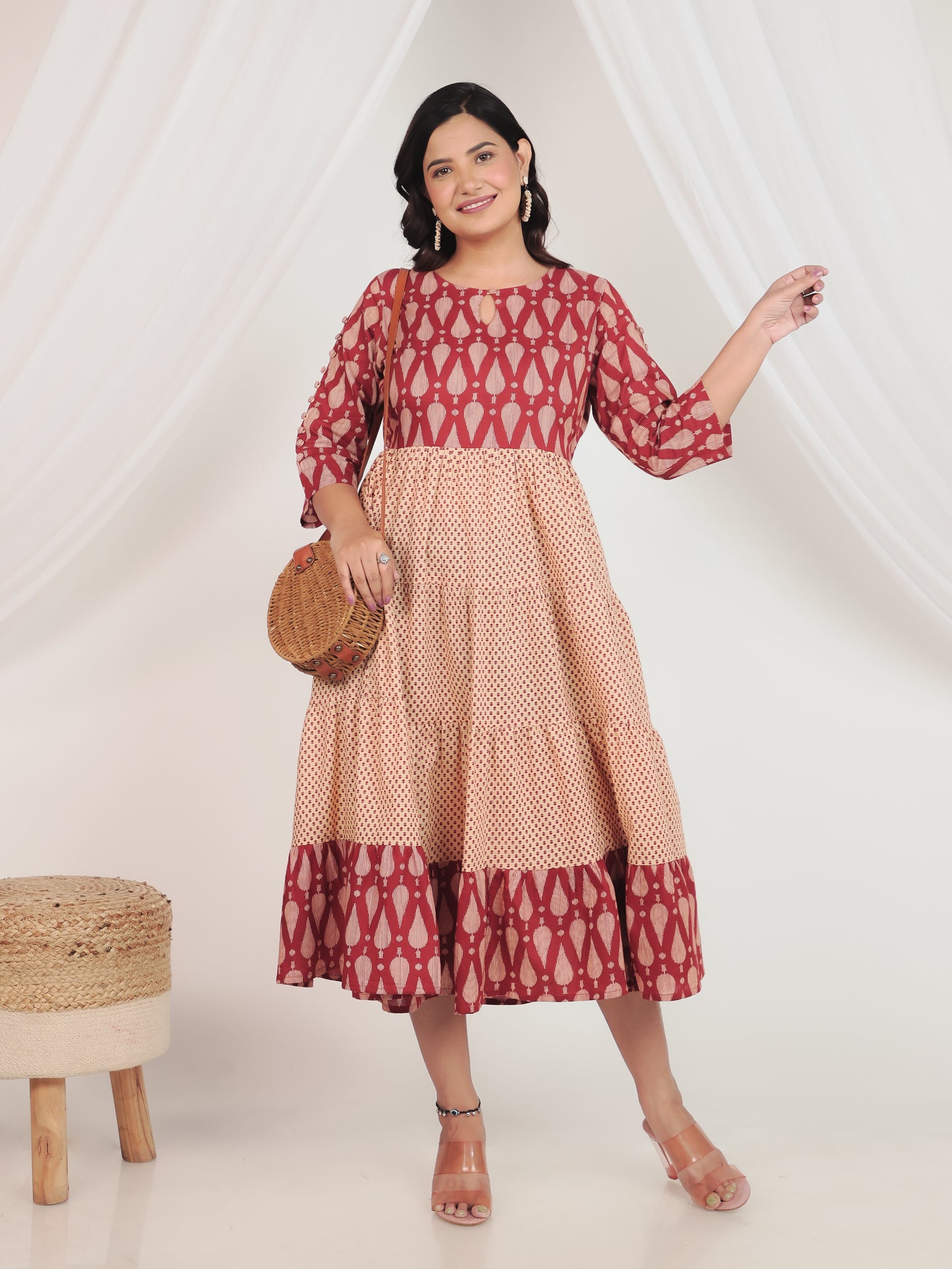 Embroidered Soft Cotton Geometric Anarkali Rust Kurta