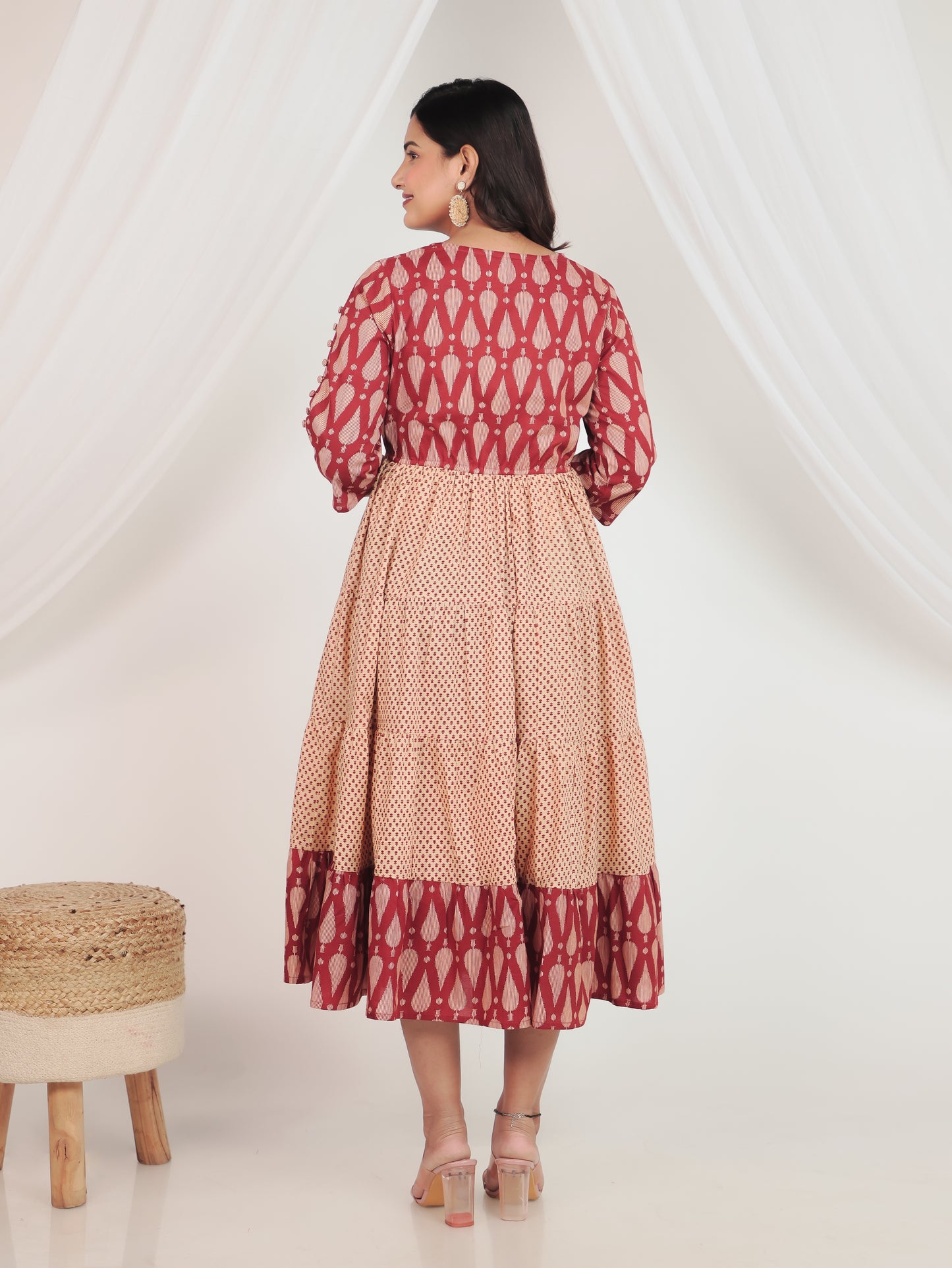 Embroidered Soft Cotton Geometric Anarkali Rust Kurta