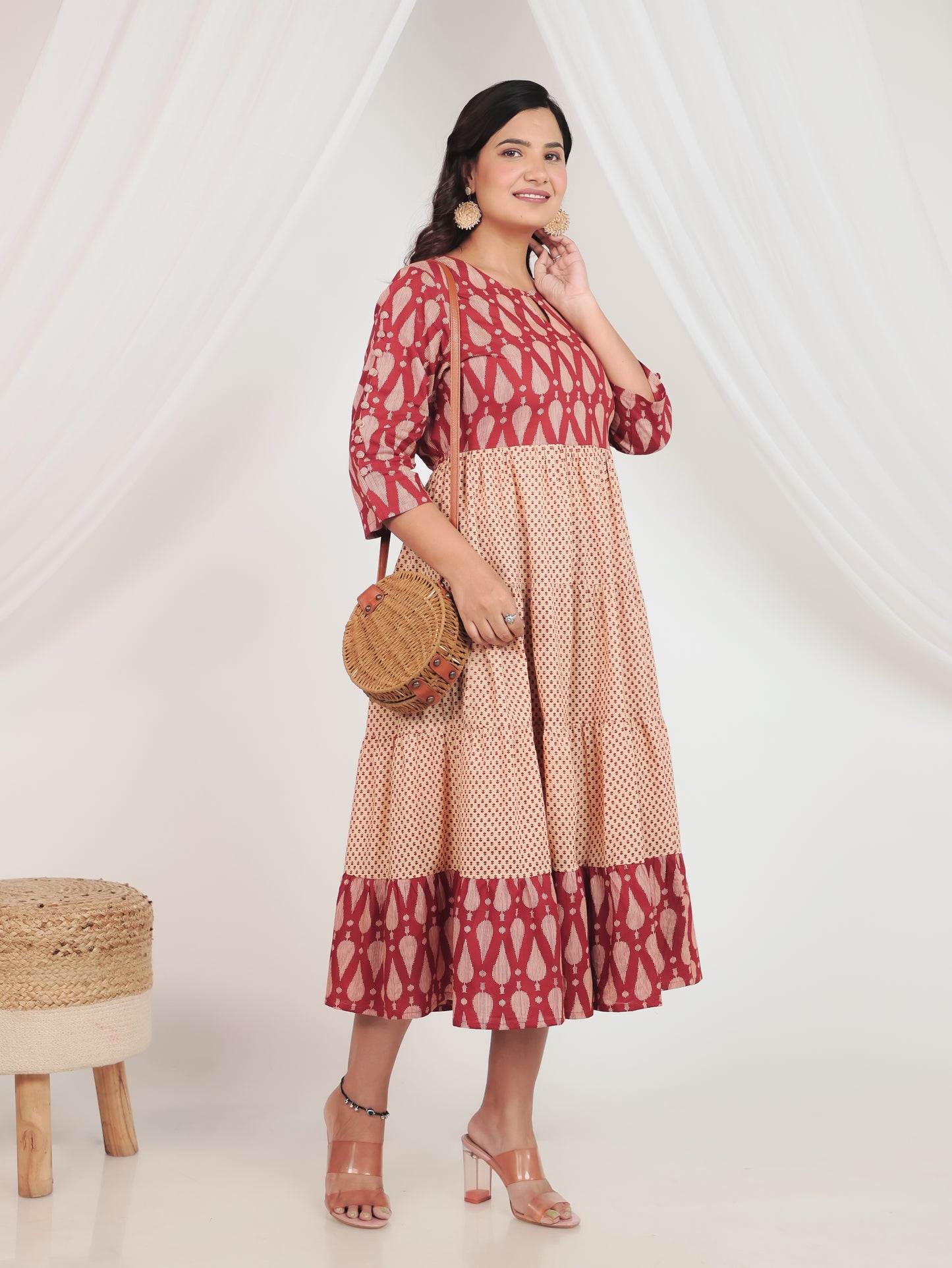 Embroidered Soft Cotton Geometric Anarkali Rust Kurta