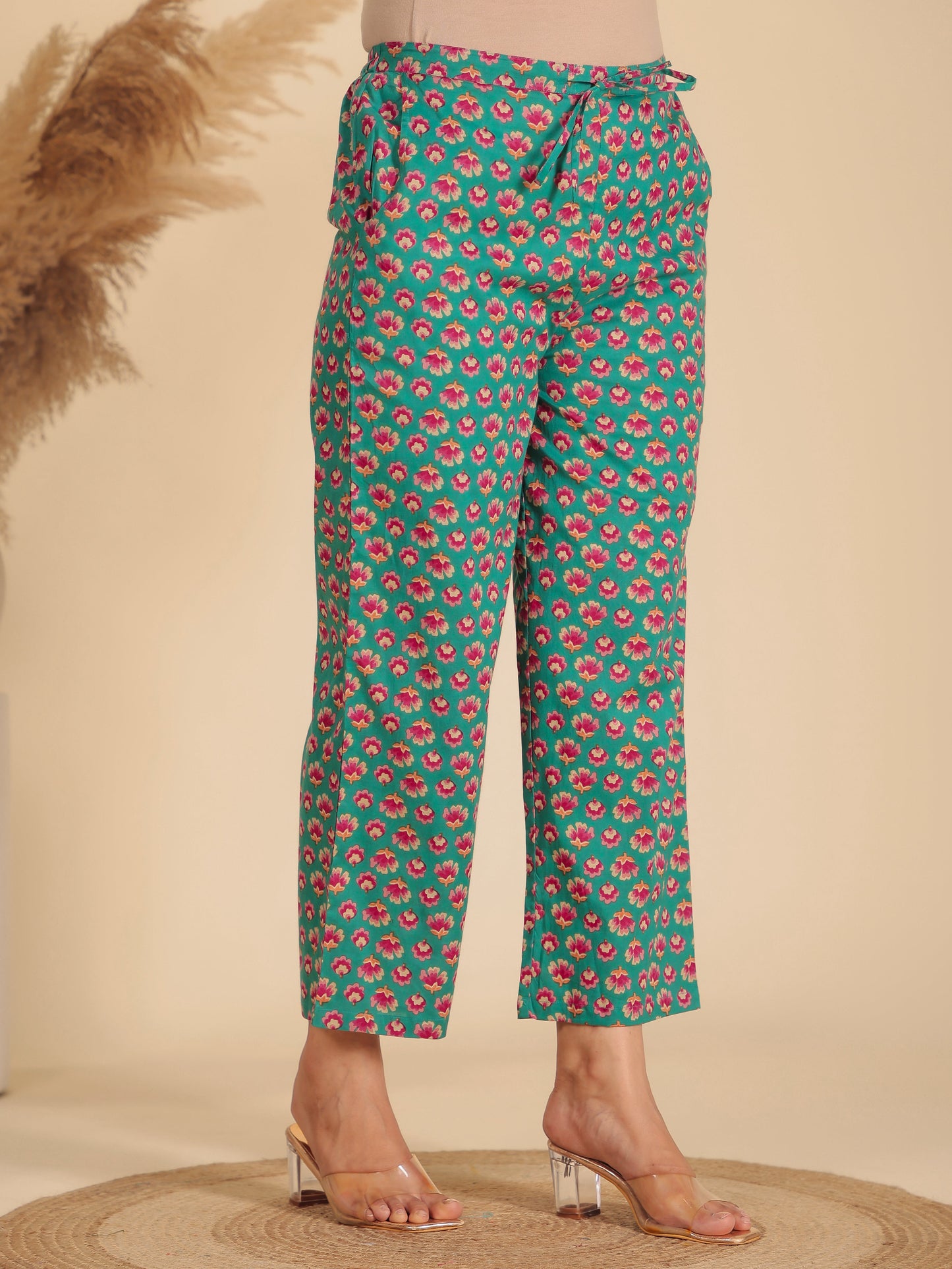 Soft Cotton Floral Flared Green Kurta