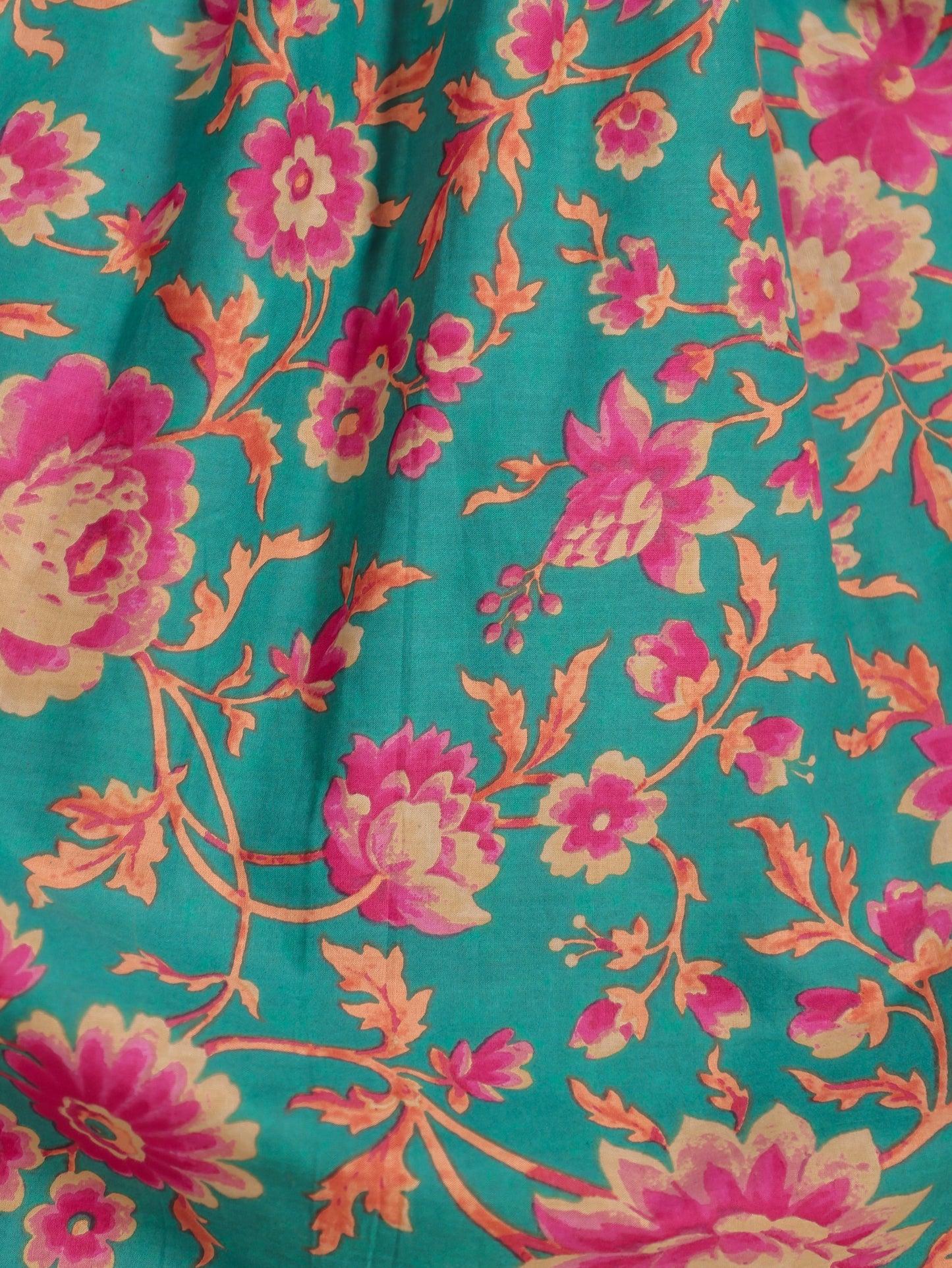 Soft Cotton Floral Flared Green Kurta