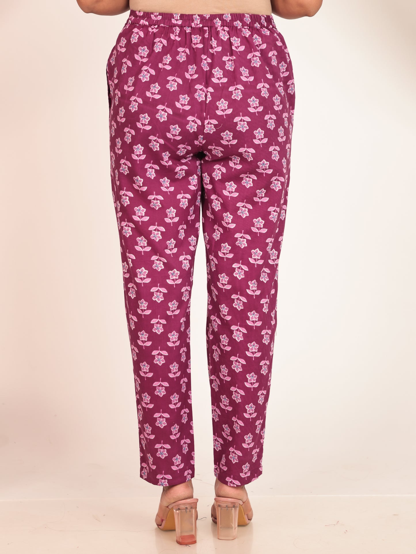 Soft Cotton Floral Purple Tapered Trousers