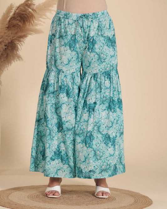 Soft Cotton Floral Blue Sharara