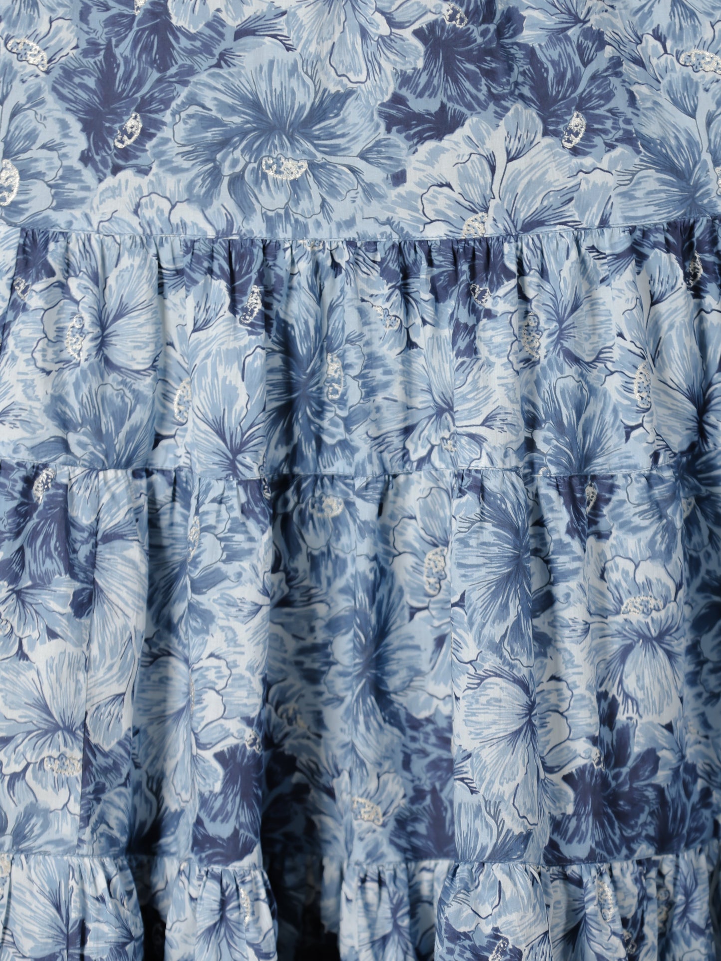 Soft Cotton Floral Flared Blue Dress