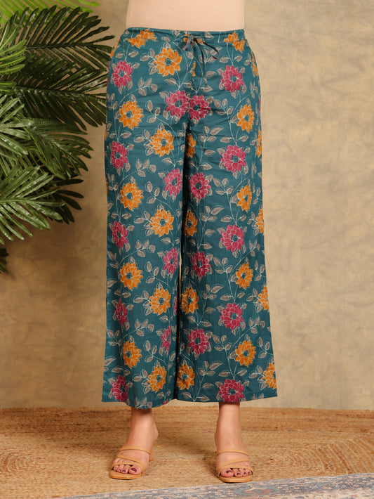 Soft Cotton Floral Blue Palazzo