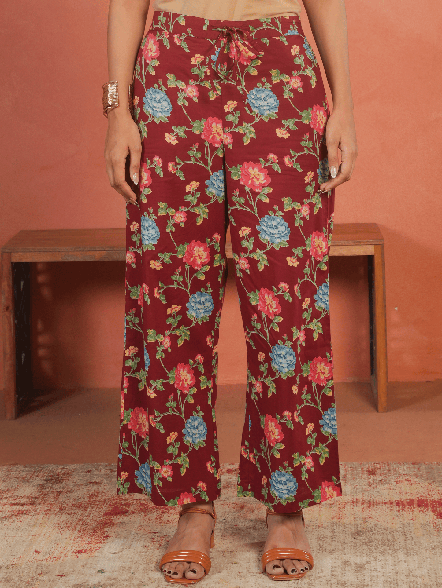 Soft Cotton Floral Maroon Trousers