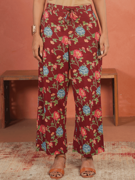 Soft Cotton Floral Maroon Trousers