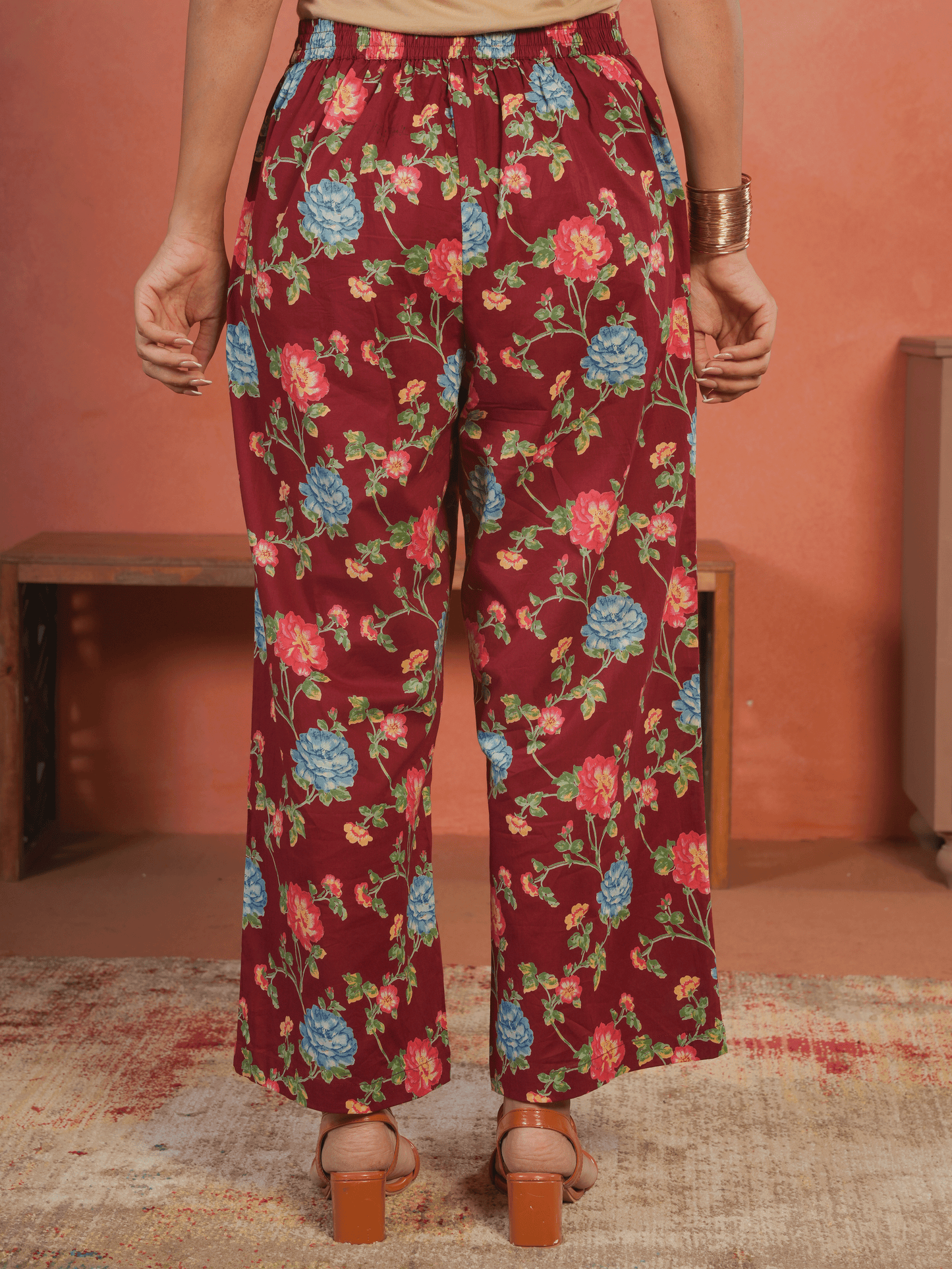 Soft Cotton Floral Maroon Trousers