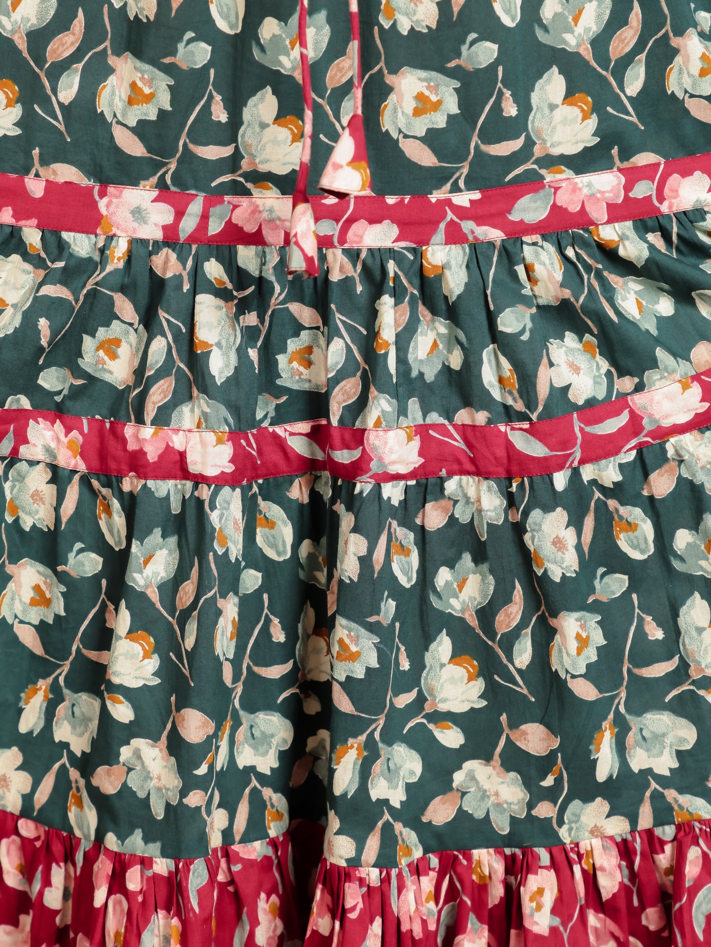 Soft Cotton Floral Flared Green Dress